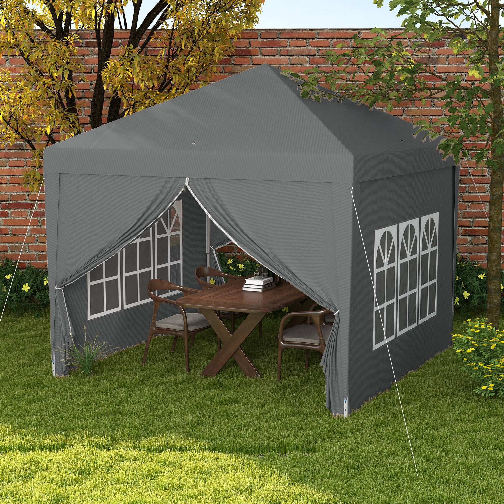 Gazebo da Giardino 3x3 m Pieghevole con 4 Pannelli Laterali in Acciaio e Tessuto Oxford Grigio...