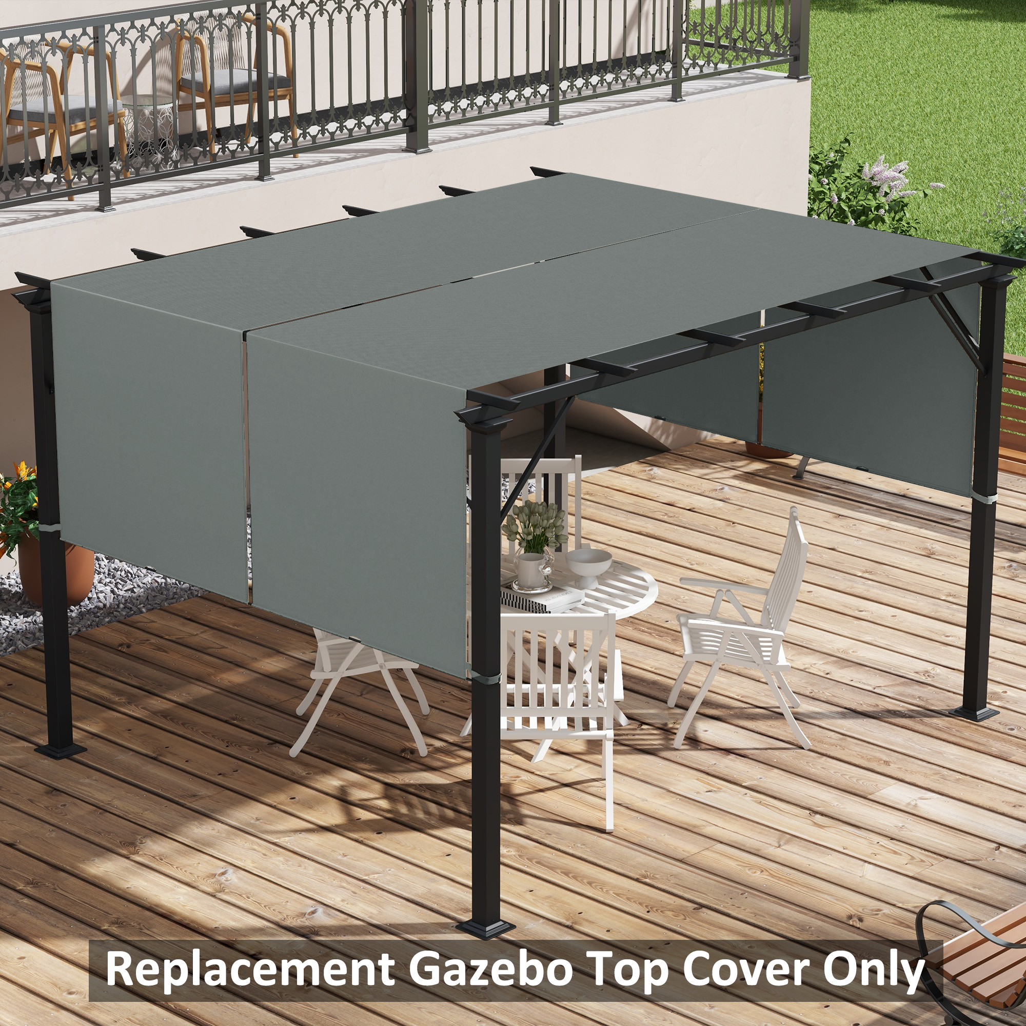 Copertura per Gazebo Pergola 488x122 cm con Tasche e Cinghie in Poliestere Grigio Carbone...