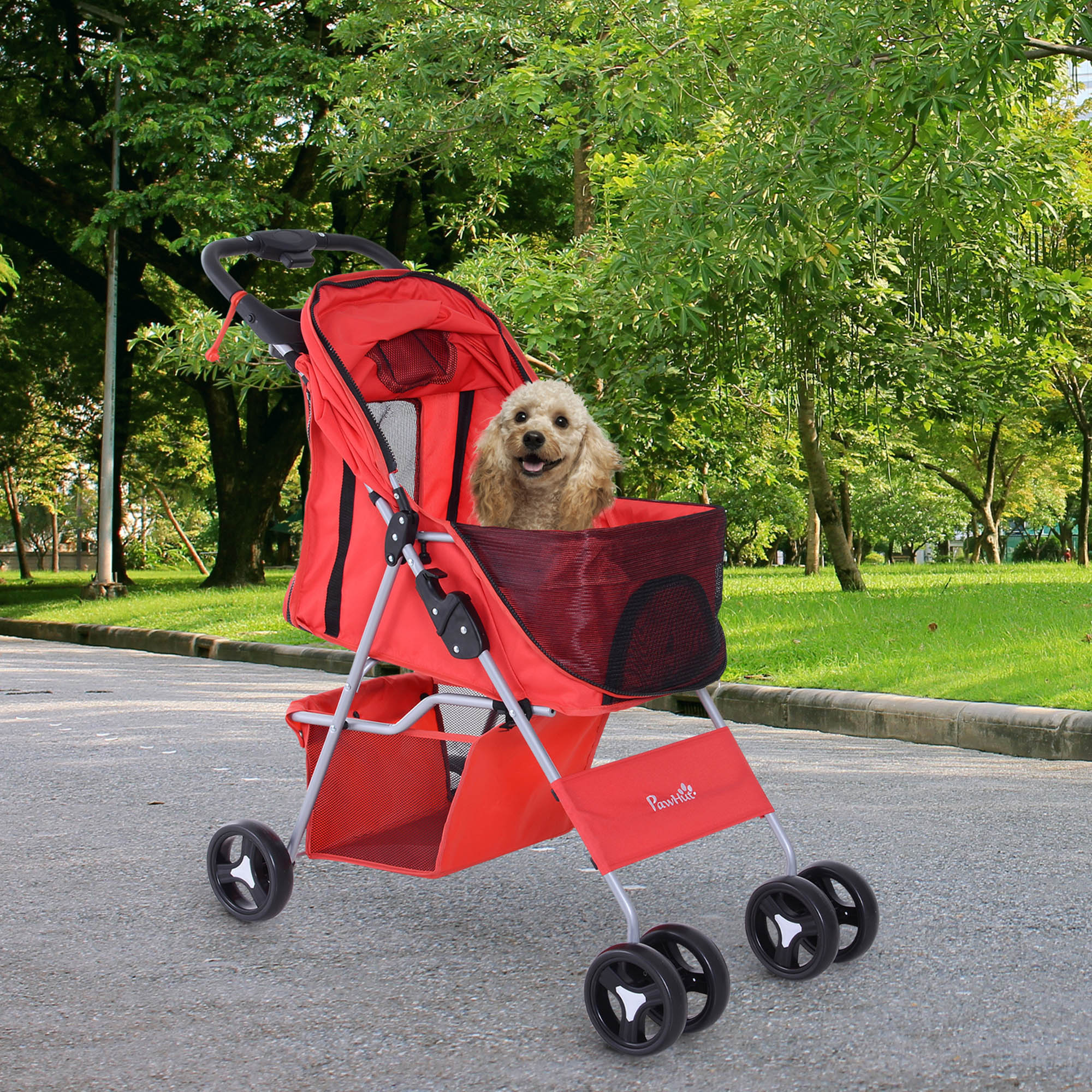 Passeggino per Cani Pieghevole Rosso 77x47x101 cm...