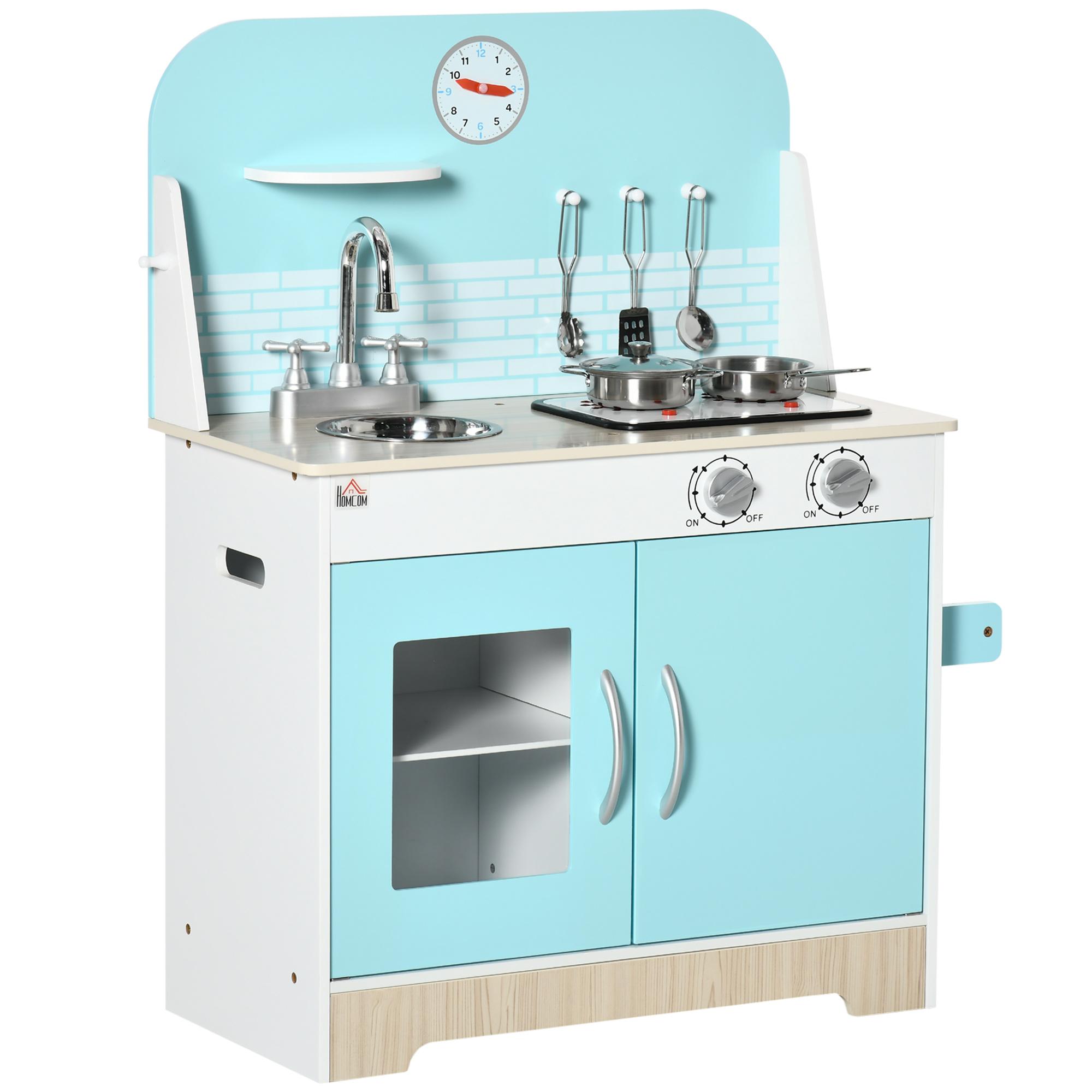 Cucina Giocattolo per Bambini 65x29x81 cm con Luci e Utensili in MDF e PP Azzurra