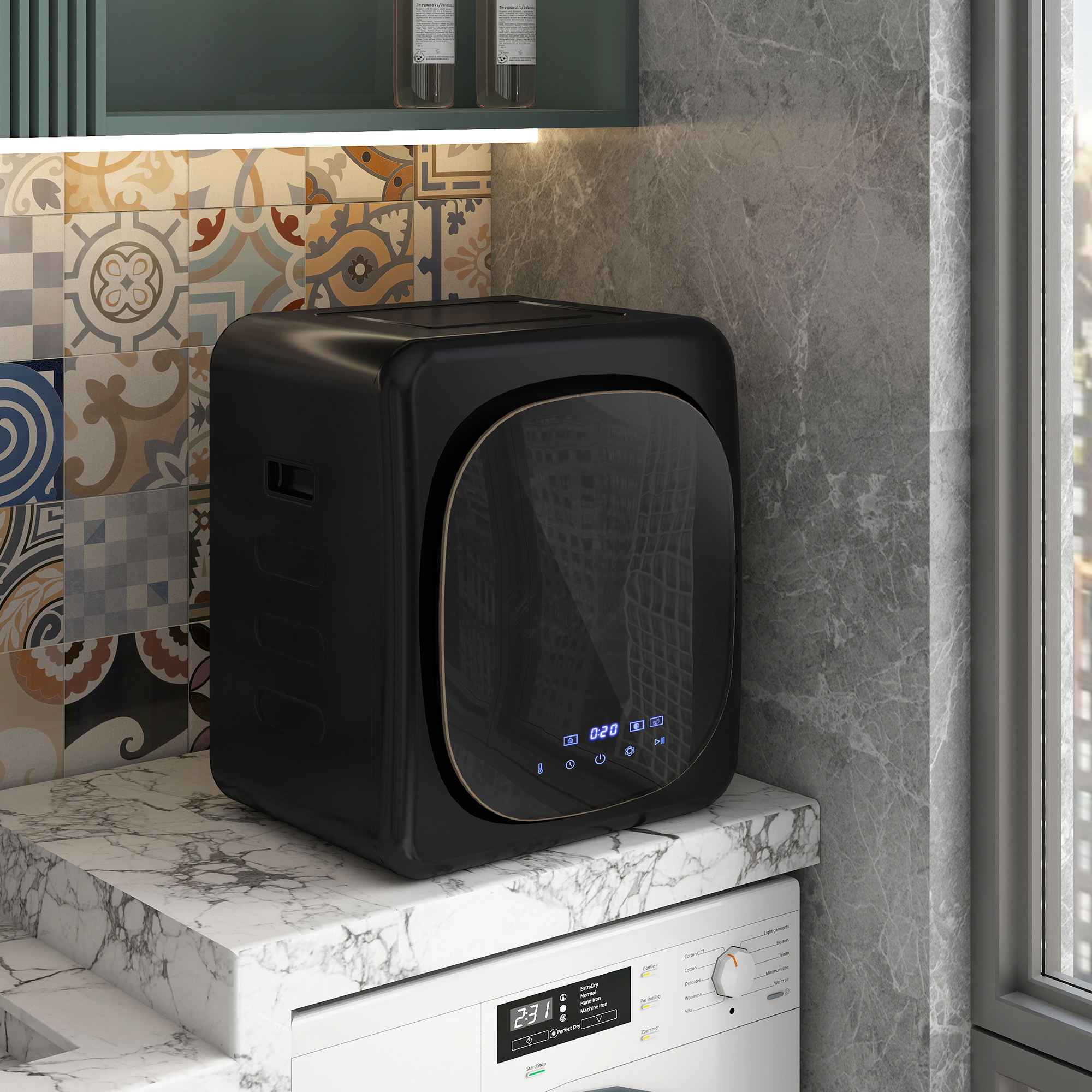 Asciugatrice ad Aria 48x40x56 cm Carico 4kg con Timer e Programma Smart in Acciaio Inox e ABS Nero...