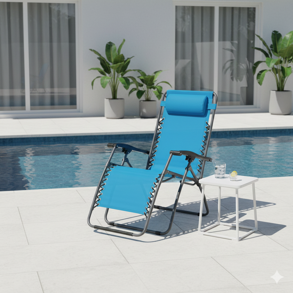 Sedia Sdraio Zero Gravity Reclinabile Pieghevole 88x65x110 h cm in Textilene Blu...