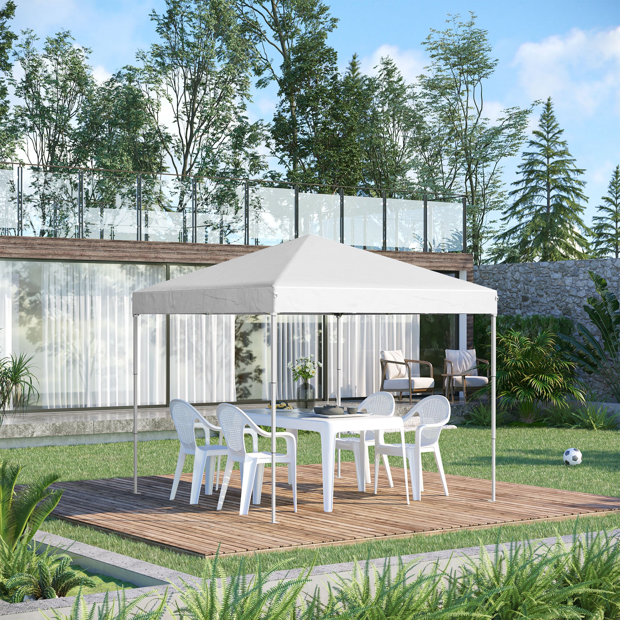 Gazebo Pieghevole da Giardino 2,45x2,45m in Acciaio e Tessuto Oxford Bianco...