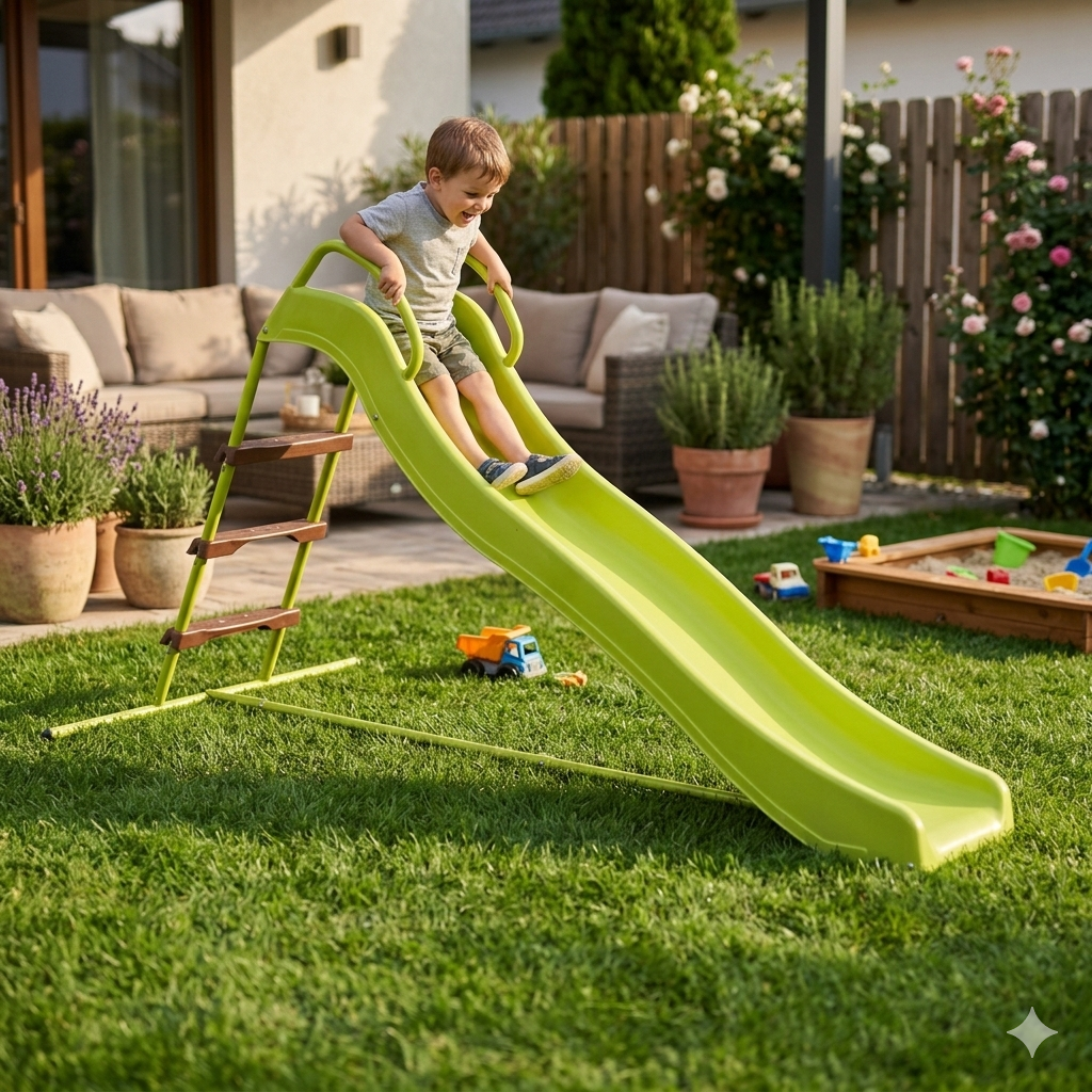 Scivolo da Giardino per Bambini 95x185x105 cm in Acciaio Verde...