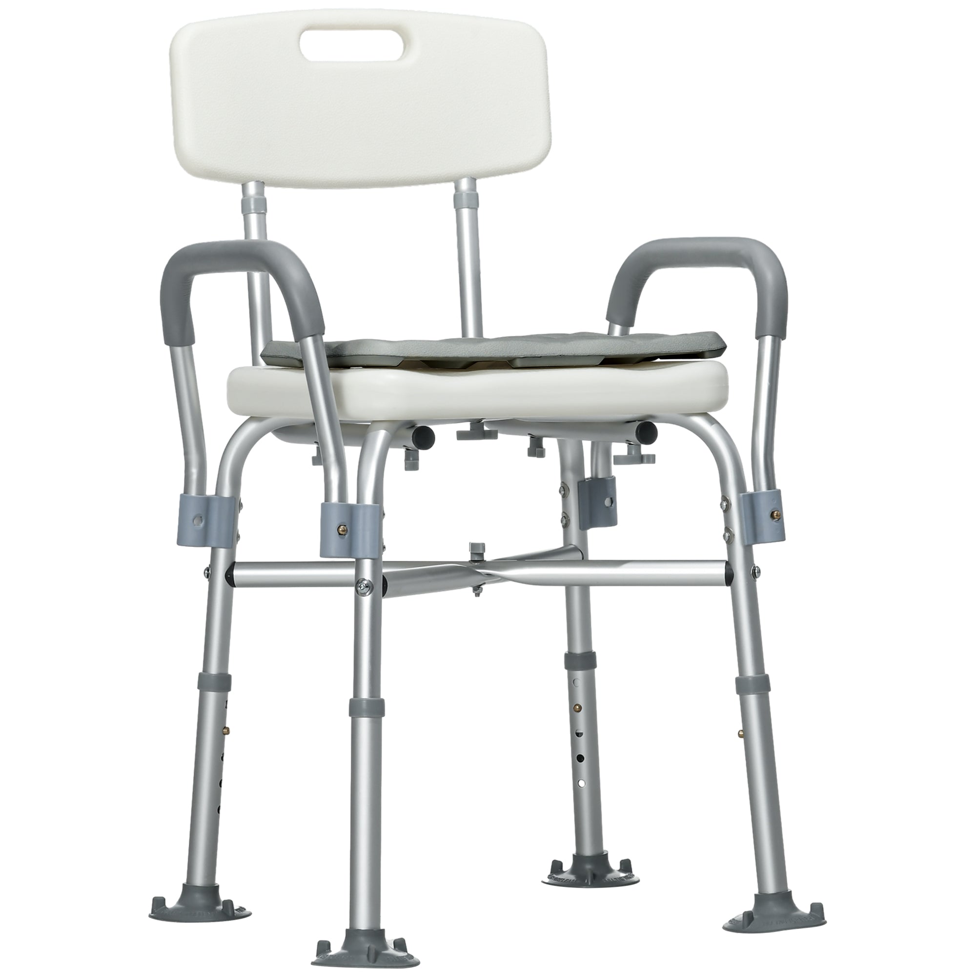 Image of Sedia Doccia ad Altezza Regolabile con Braccioli e Cuscino Rimovibile 53,5x52x80-90 cm Bianca