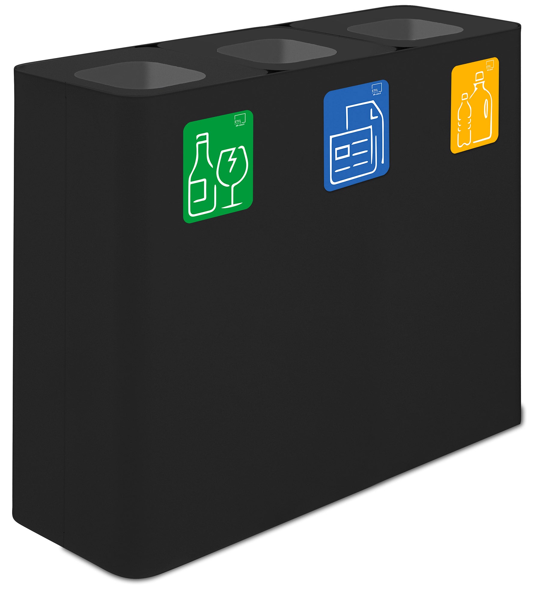 Pattumiera Sistema di Raccolta Rifiuti 90x30xh80 cm In Acciaio Verniciato 3 Scomparti Nero...