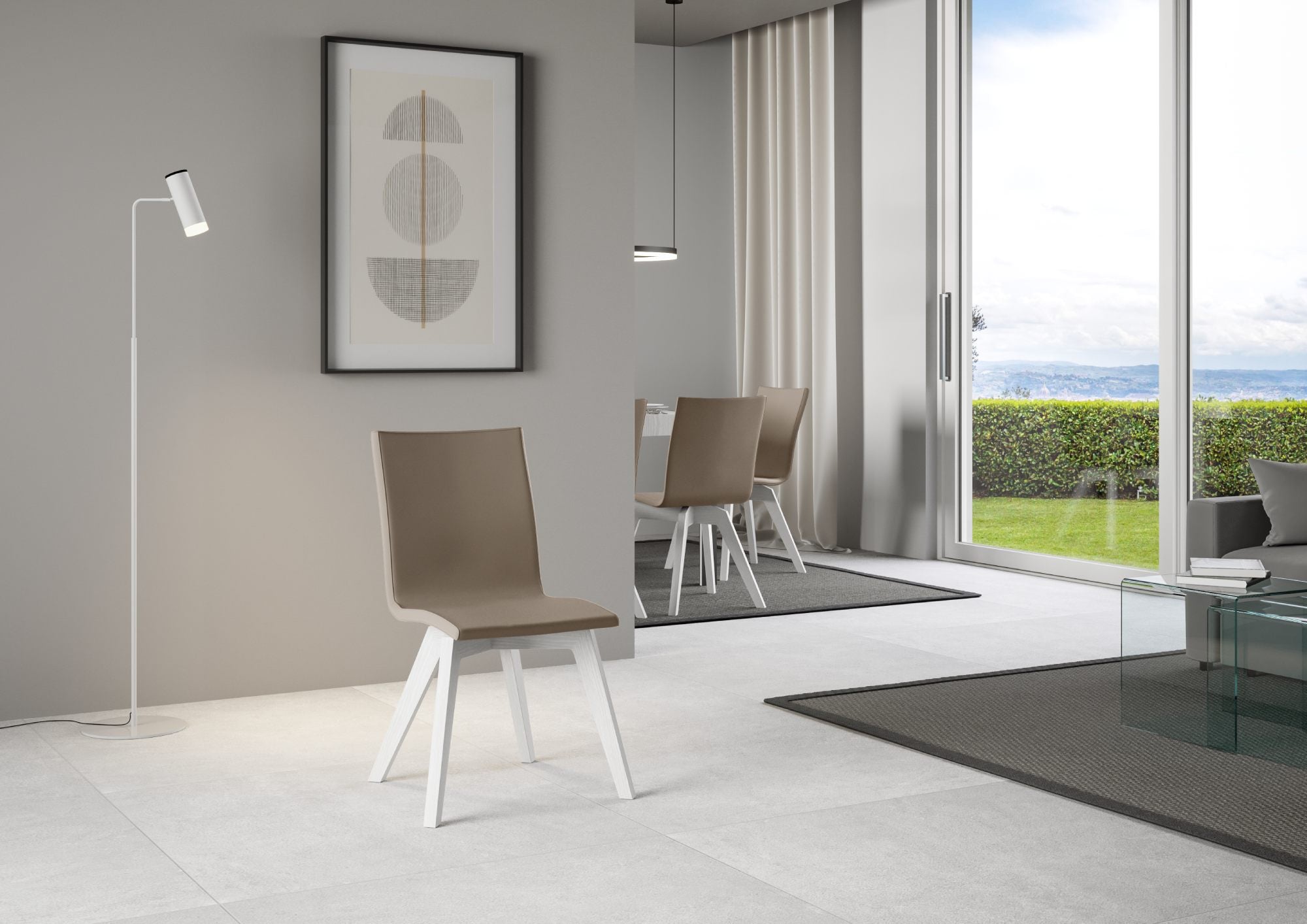 Image of Sedia 52x52x87 cm Trudy gambe bianche in Similpelle Tortora