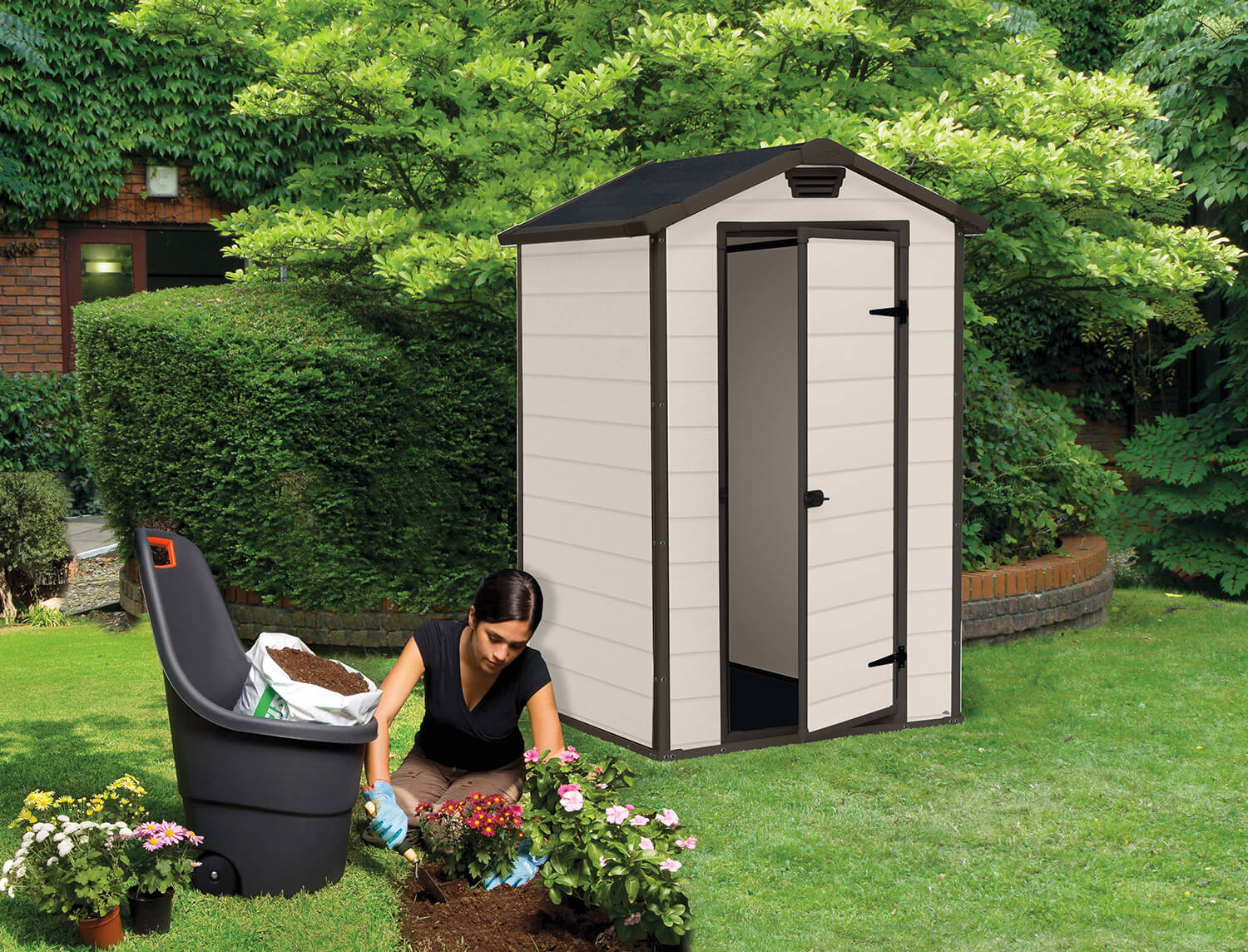 Casetta da Giardino Porta Attrezzi 129x103x196 cmin Resina Effetto Legno Keter Manor 4x3 Beige...