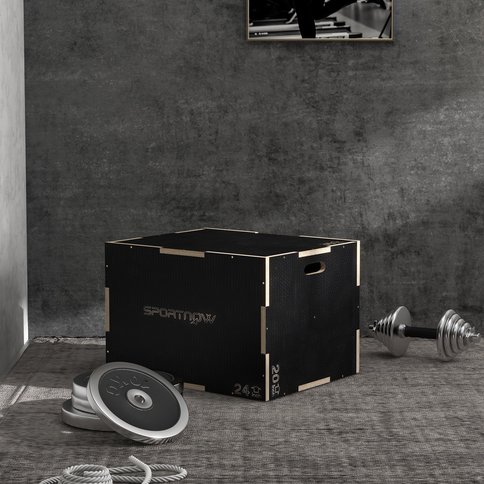 Box Jump Pliometrico a 3 Altezze 76-61-51 cm in Legno Antiscivolo Nero...
