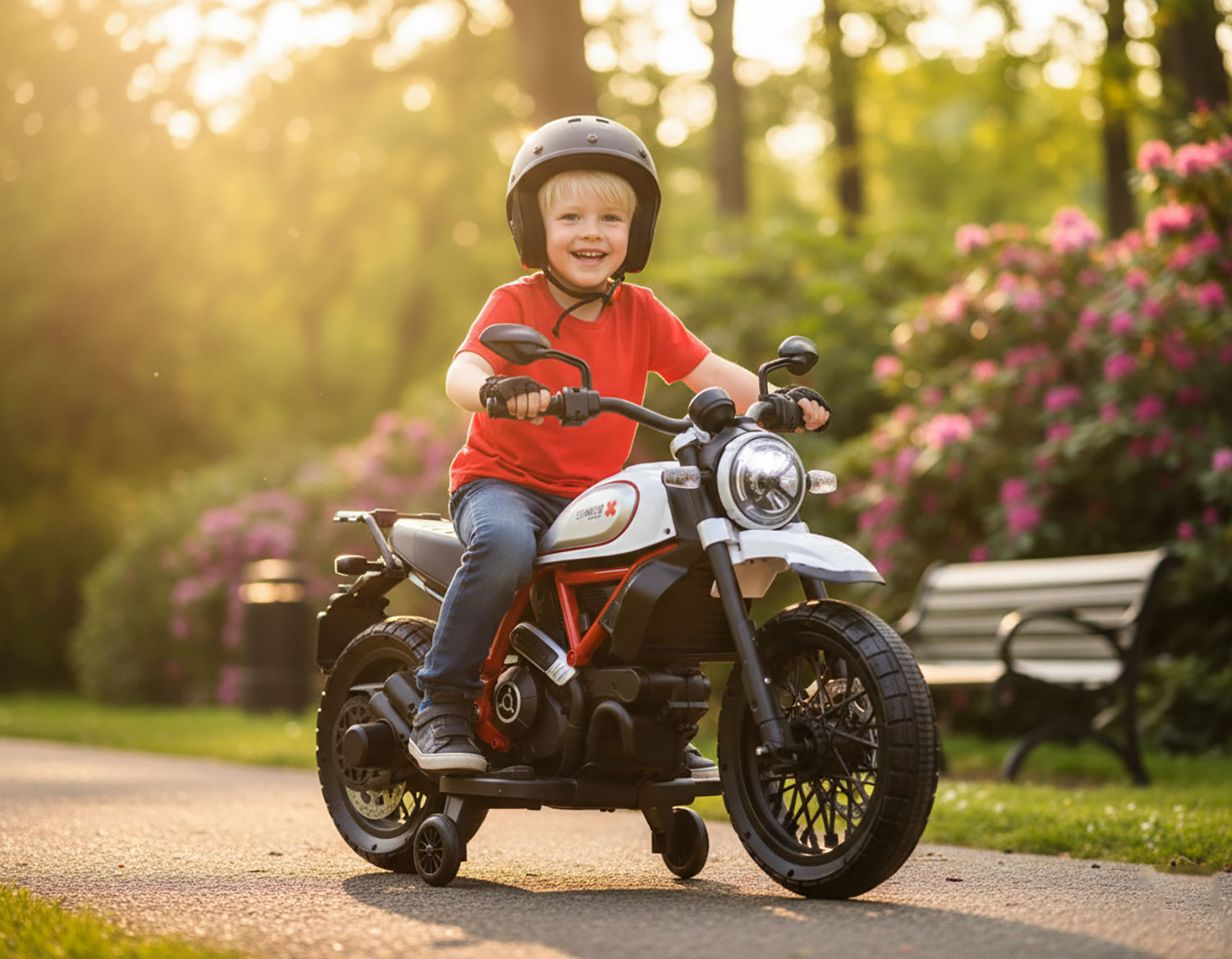Moto Elettrica per Bambini Licenza Ufficiale Ducati Scrambler 12V 3,5Ah Bianco...