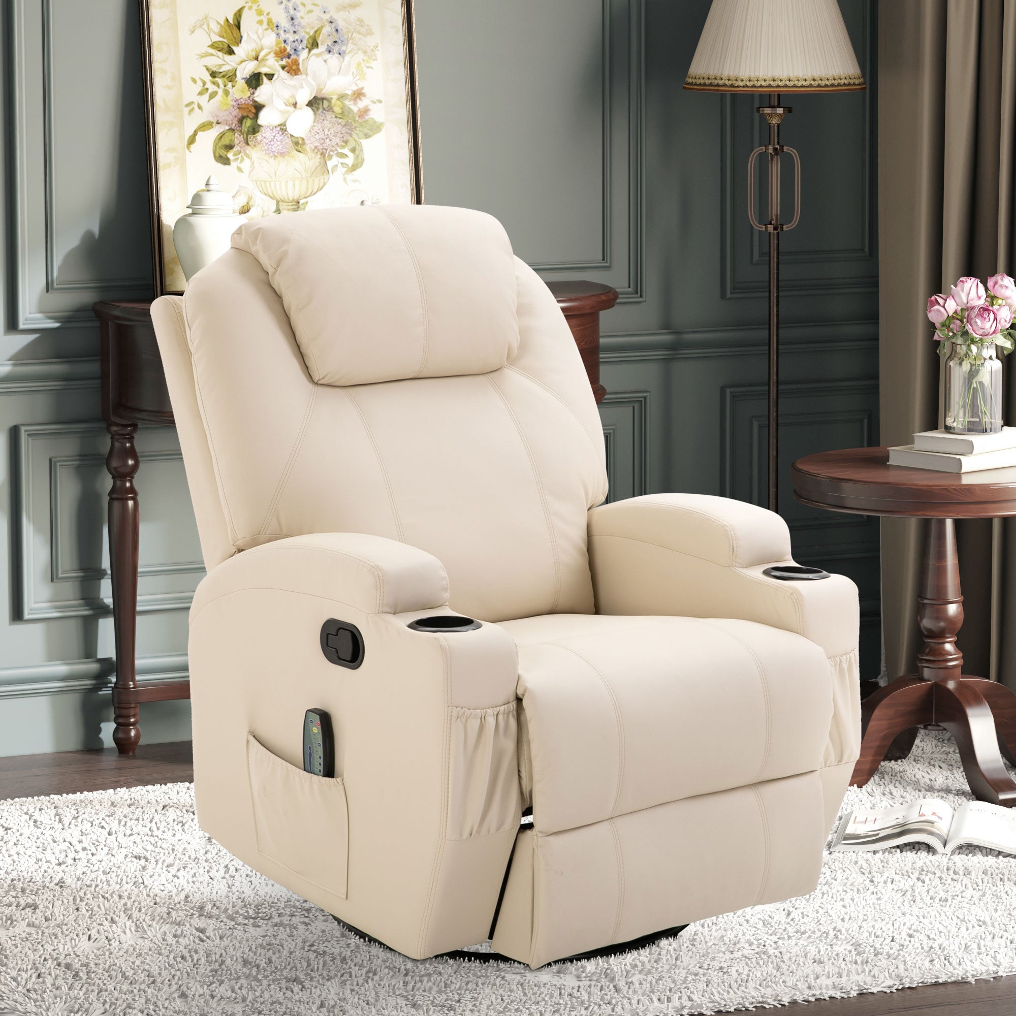 Poltrona Relax Massaggiante 84x92x109 cm in Similpelle Crema...