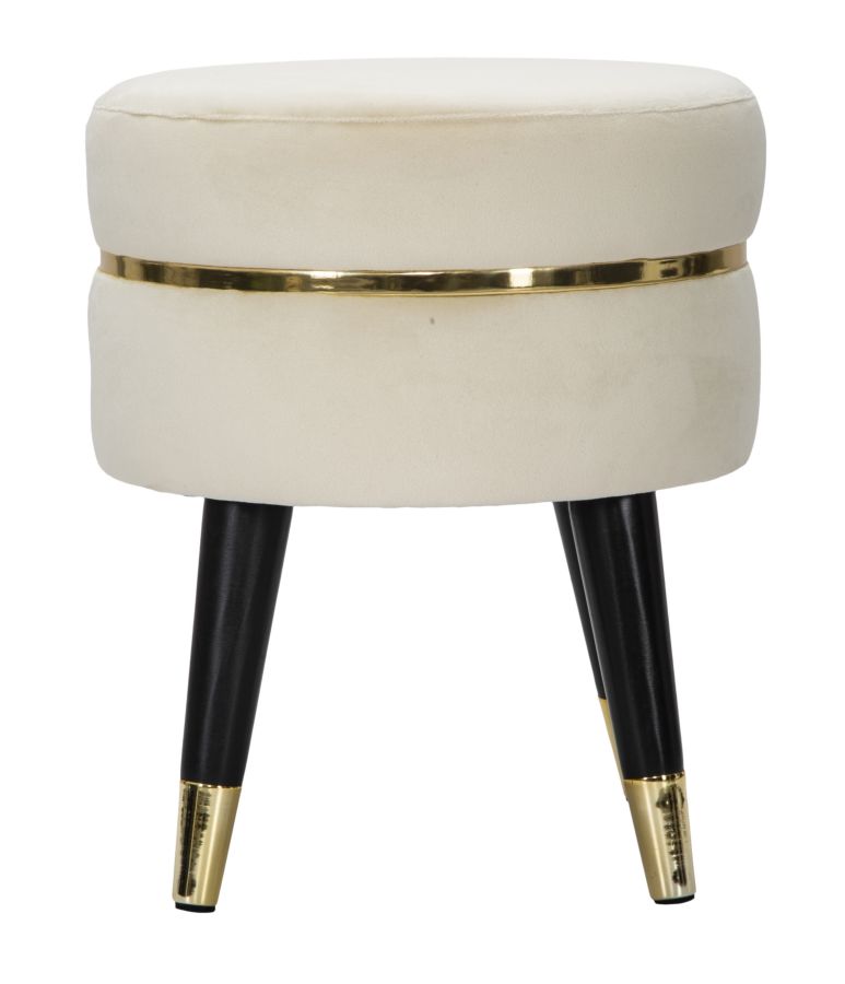 Sgabello Paris Ø35x40,5 cm in Legno Spugna Metallo e Poliestere Crema Nero e Oro...