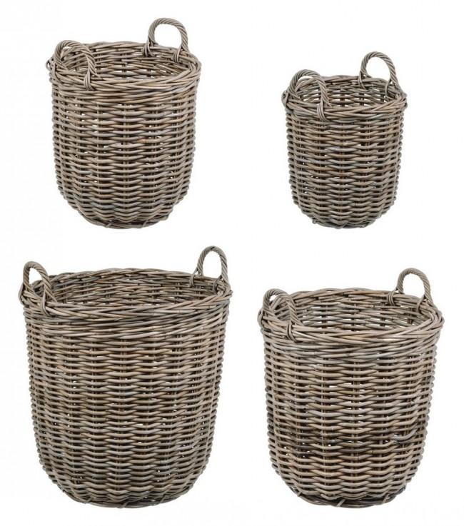 Image of Set 4 Cesti 2 Maniglie Narra Tonde in Fibre Naturali
