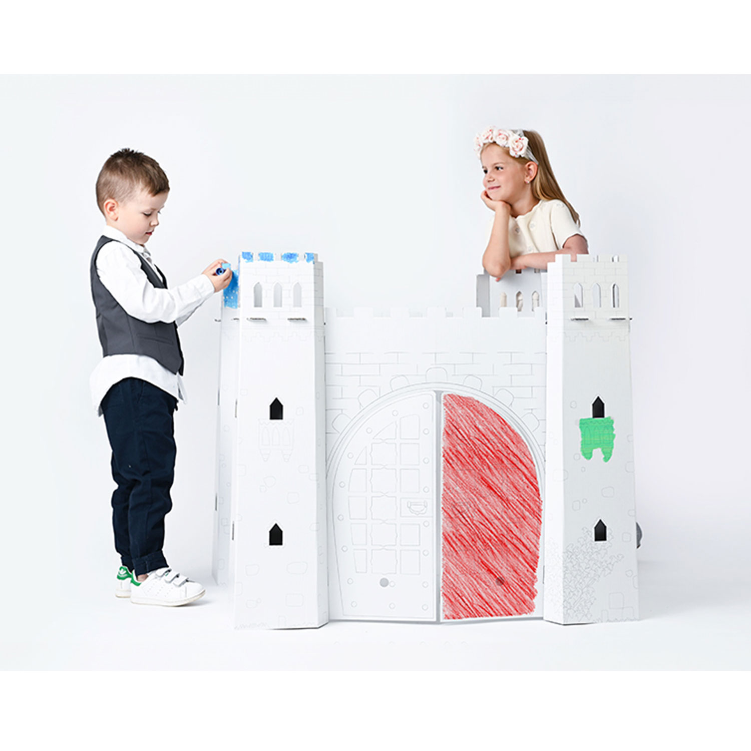 Image of Casetta per Bambini Castello in Carta da Colorare 92x76x86 cm Bianco