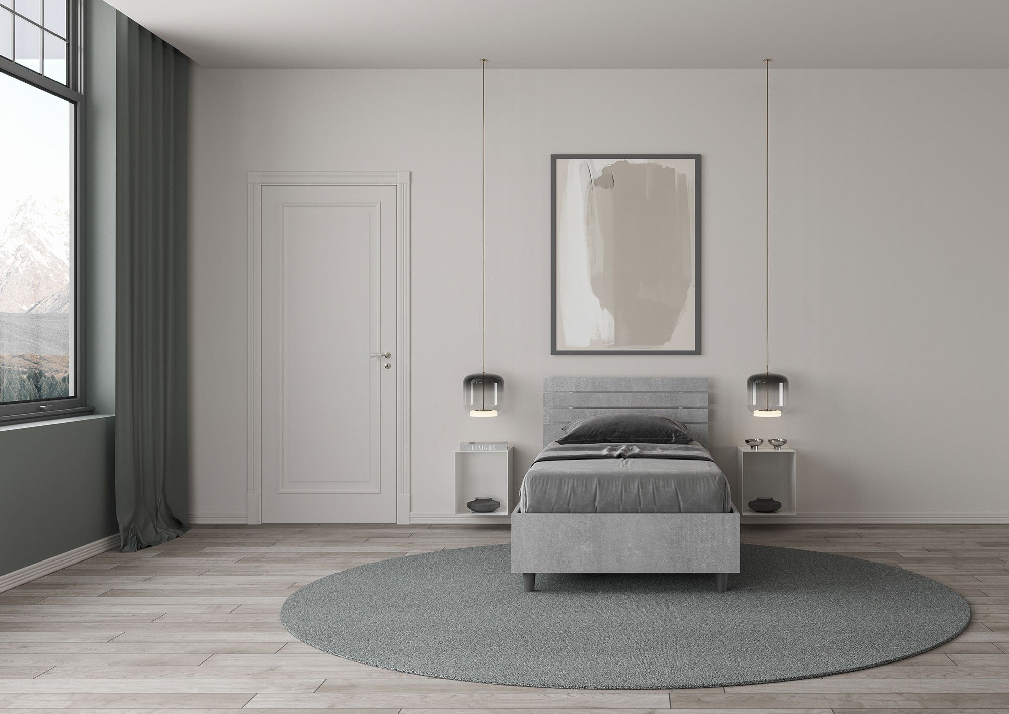 Letto Singolo 80x200 cm Senza Rete Testata Dritta Ankel Grigio...