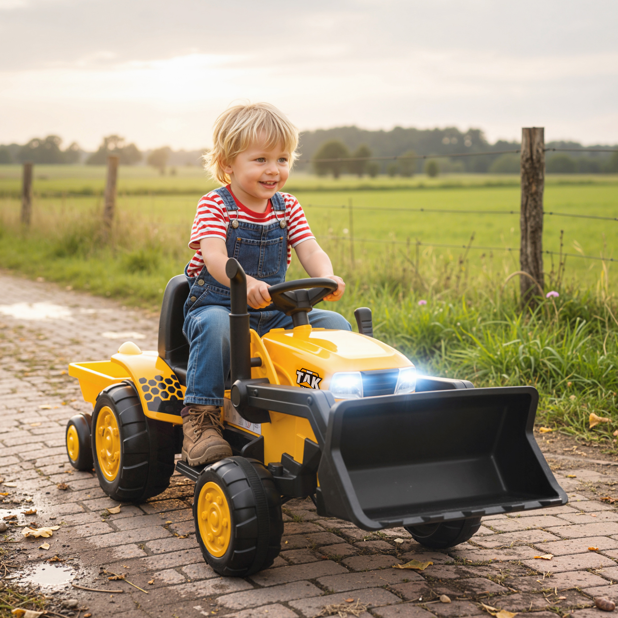 Escavatore per Bambini Elettrico 12V con Benna Rimorchio e Telecomando Età 3-8 Anni Giallo...