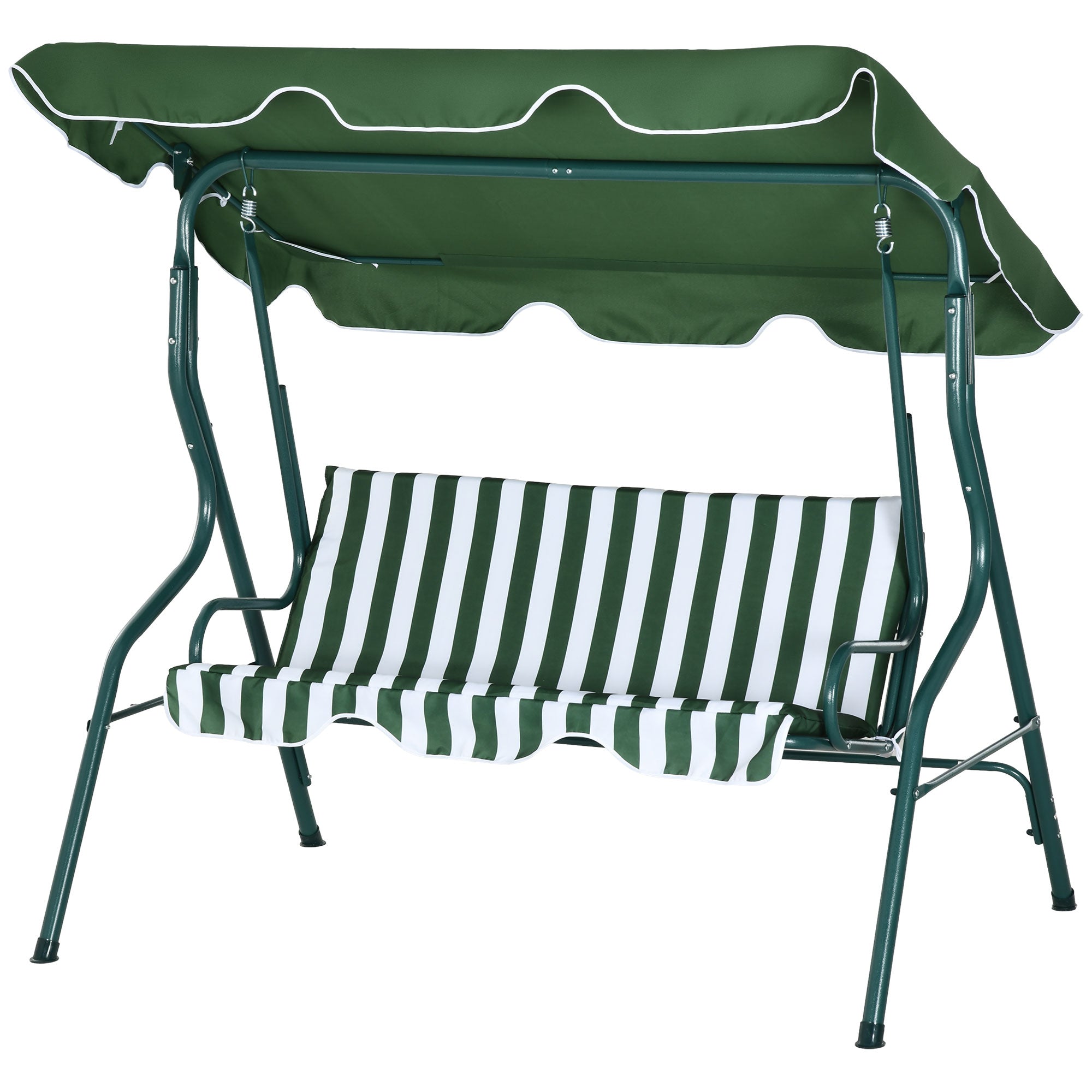 Image of Dondolo 3 Posti con Tettuccio Regolabile 170x110x153 cm in Acciaio e Poliestere Verde e Bianco