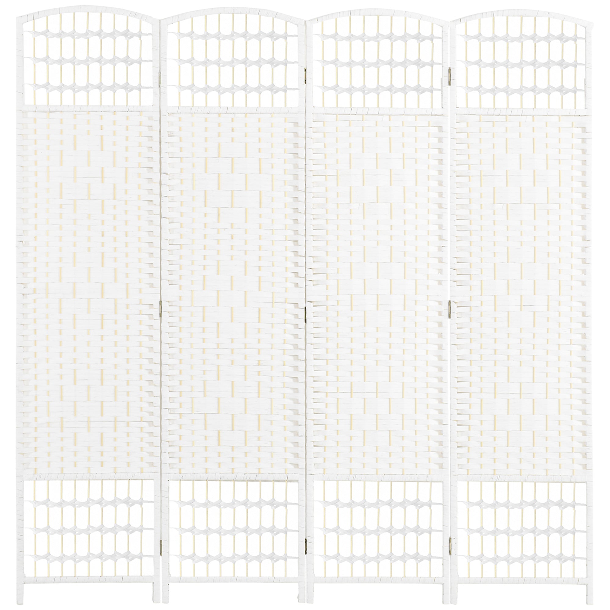 Paravento a 4 Ante Pieghevole 160x170 cm Autoportante e Intrecciato per Interni Bianco 