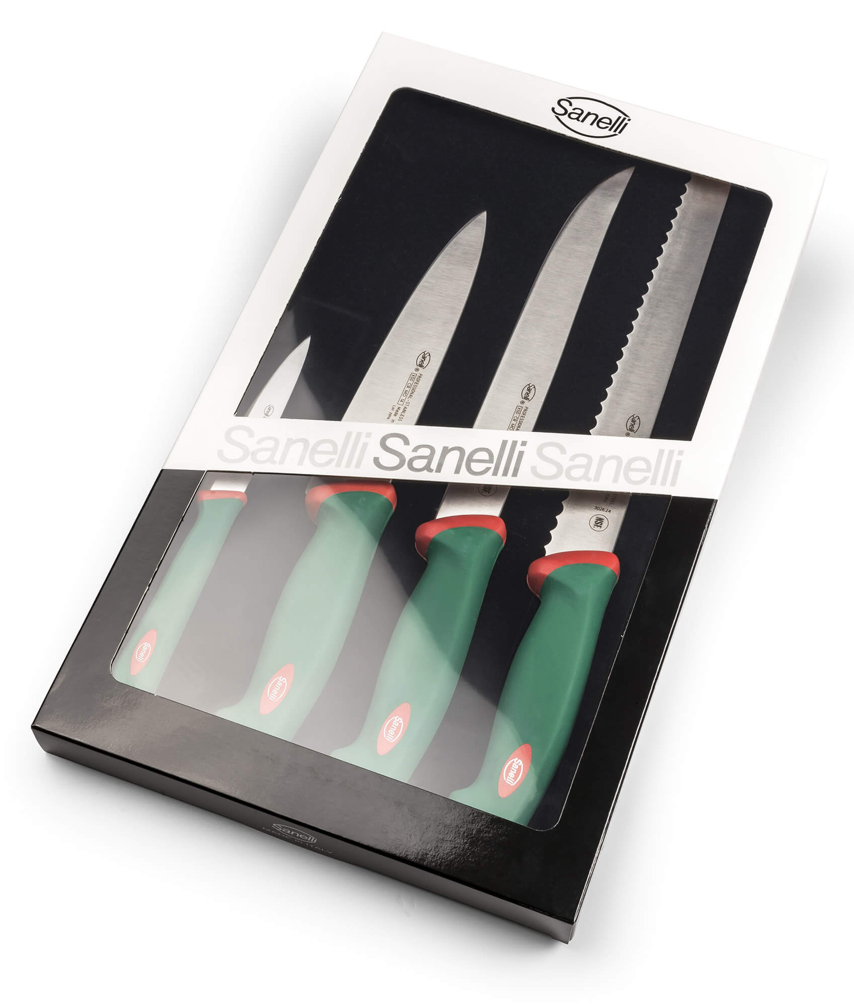 Image of Set Coltelli da Cucina 4 Pezzi Manico Antiscivolo Sanelli Premana Verde/Rosso