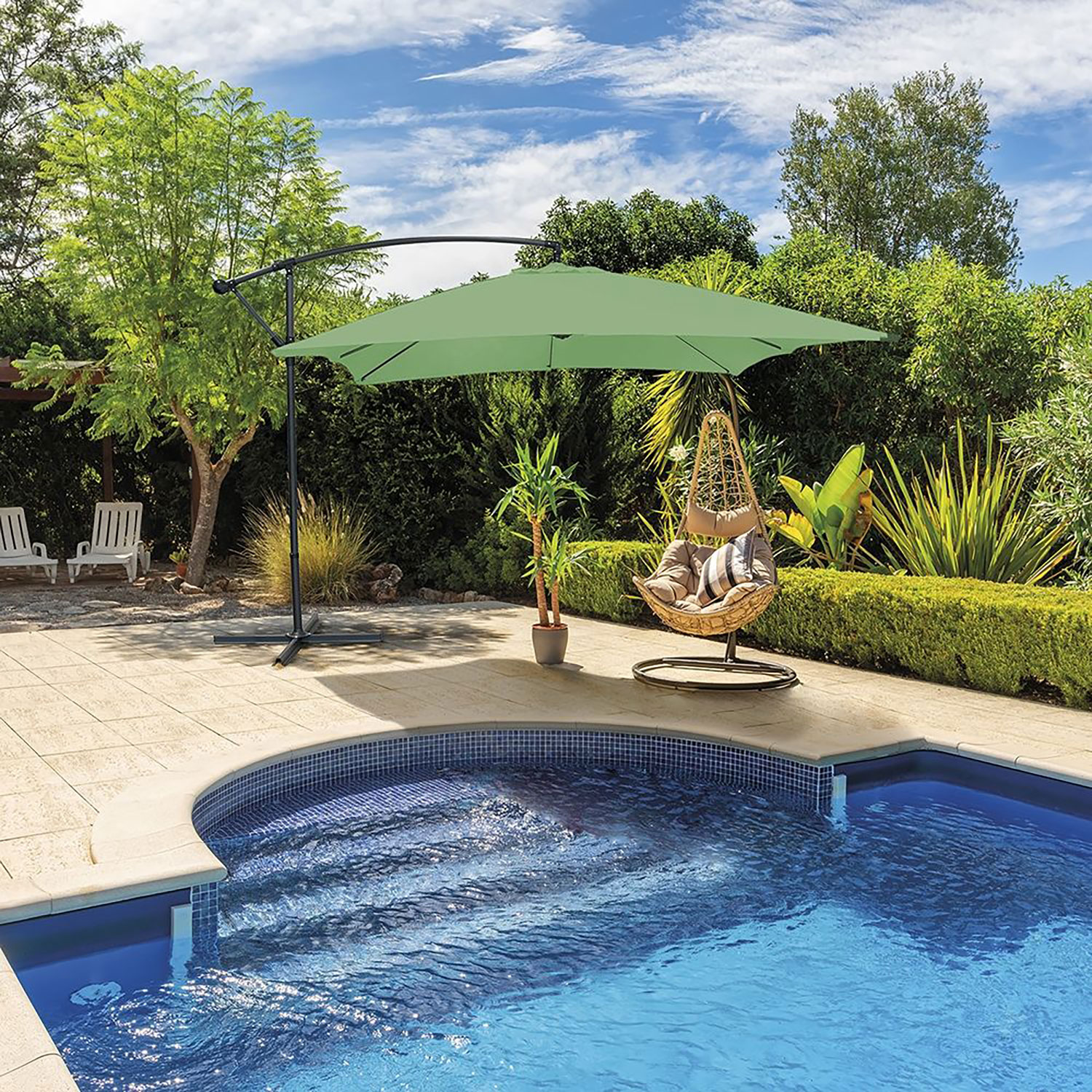 Ombrellone Lampara da Giardino Palo Laterale 300x200 cm in Acciaio e Poliestere Verde Kios...