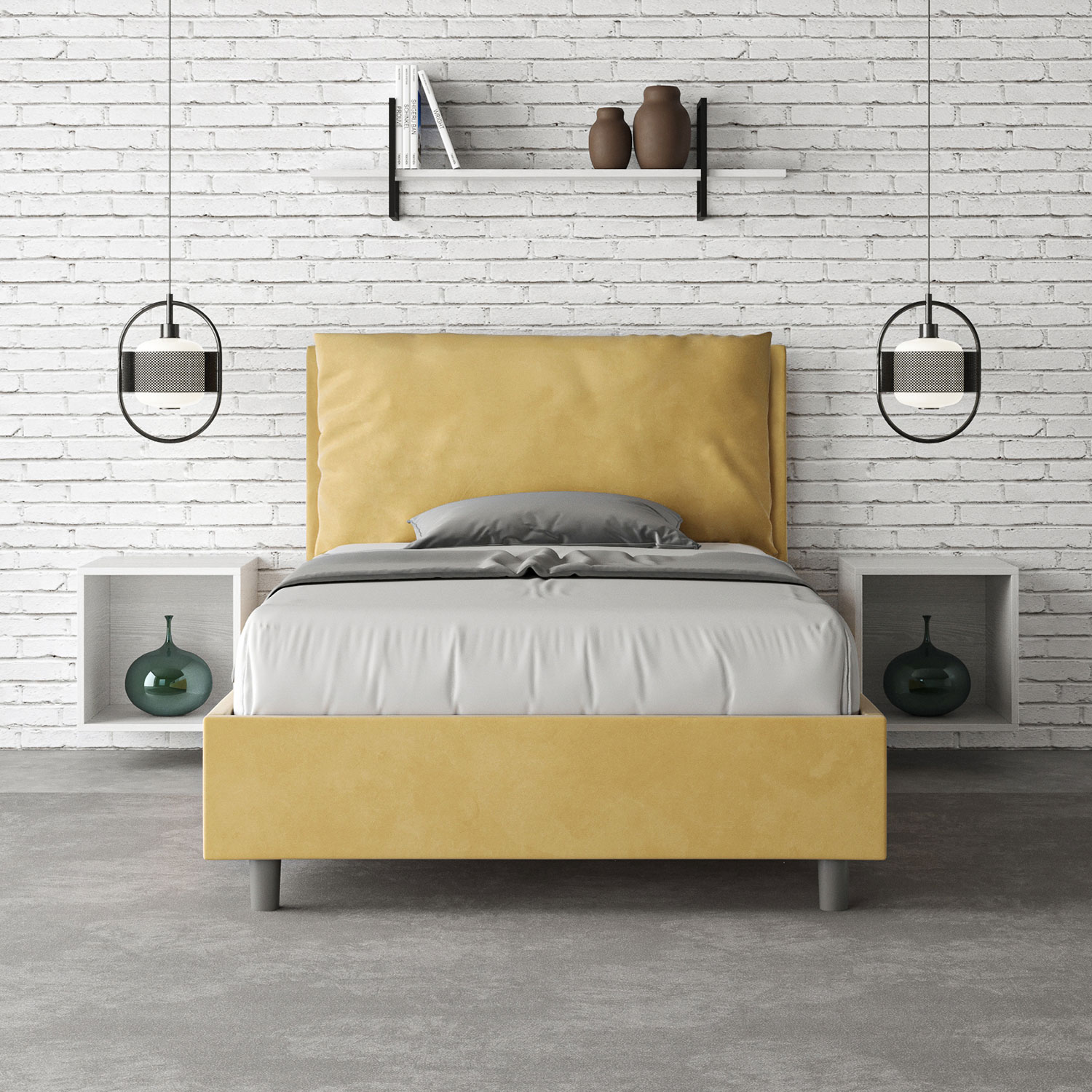 Letto 1 Piazza E Mezzo 120x200 cm Senza Rete Imbottito in Microfibra Antea Large Ocra...