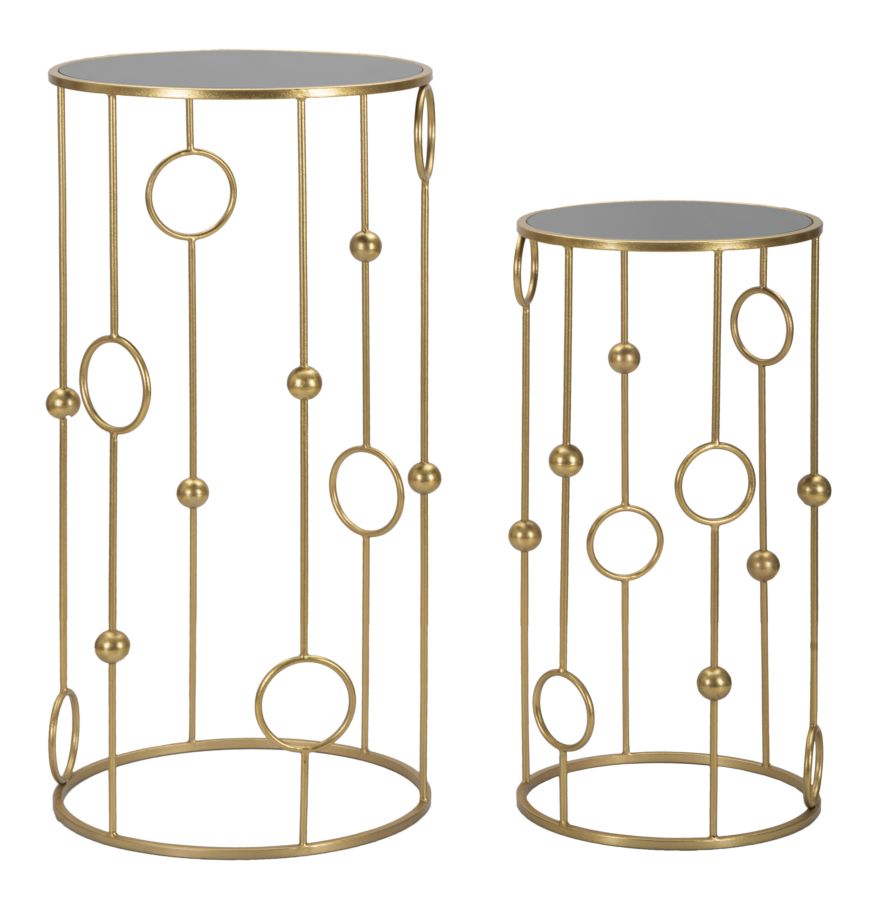 Set 2 Tavolini Cage Ø50 cm e Ø40 cm in Ferro e MDF Oro