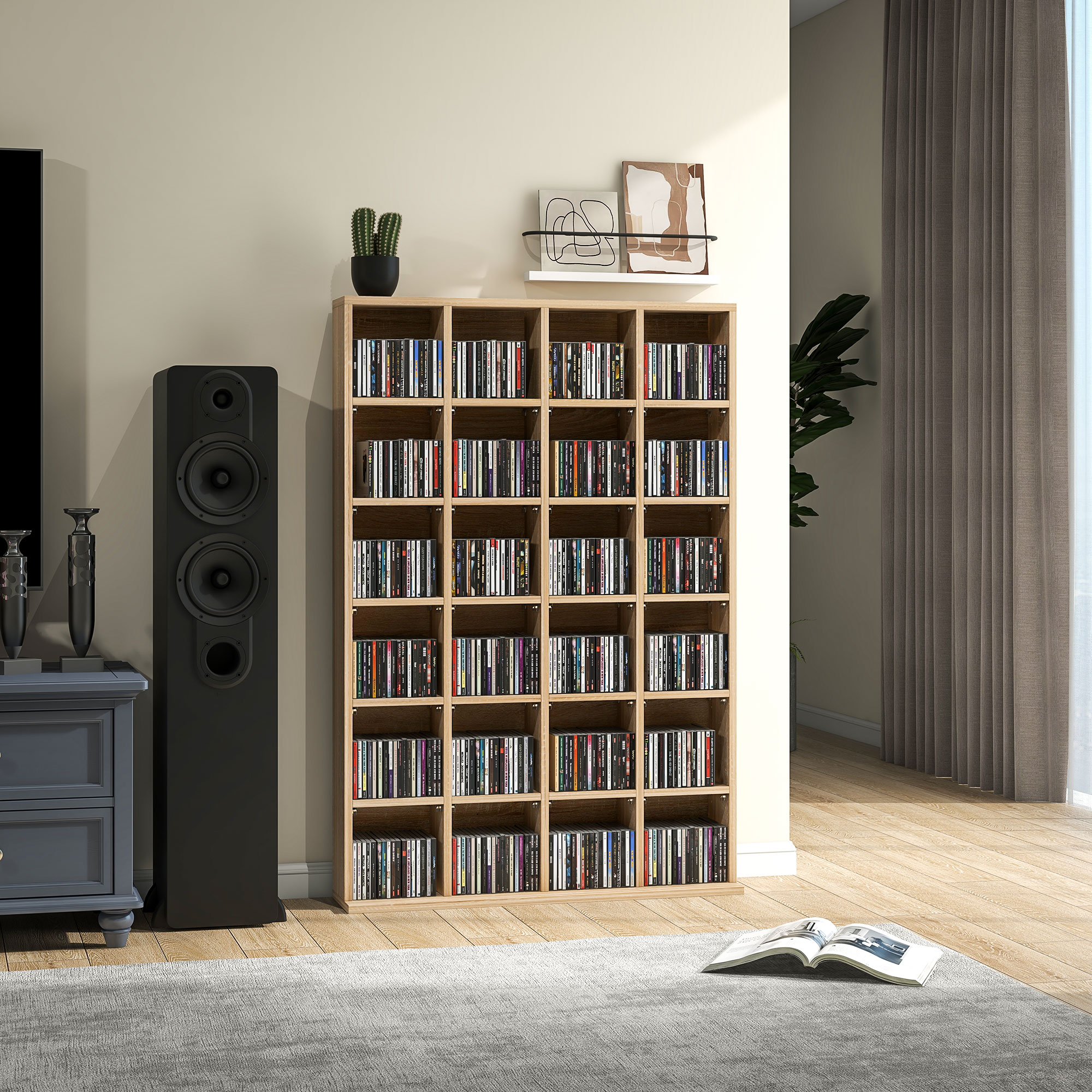 Mobile Porta CD 89x20x130.5 cm con Ripiani Regolabili per 456 CD o 336 DVD 24 Scomparti in Legno...