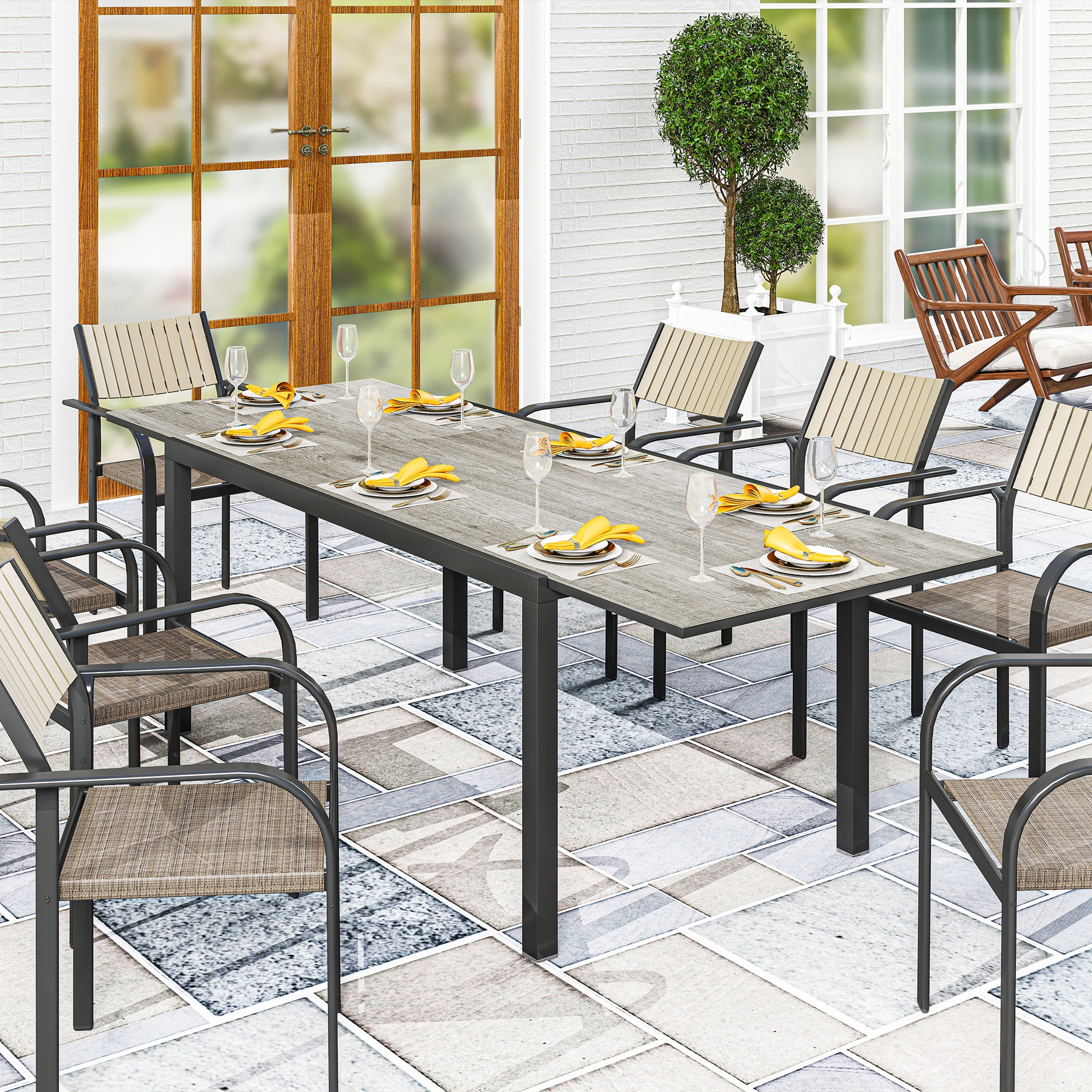 Tavolo da Giardino Allungabile 240x90x74 cm 6 - 8 Persone Struttura in acciaio Grigio...