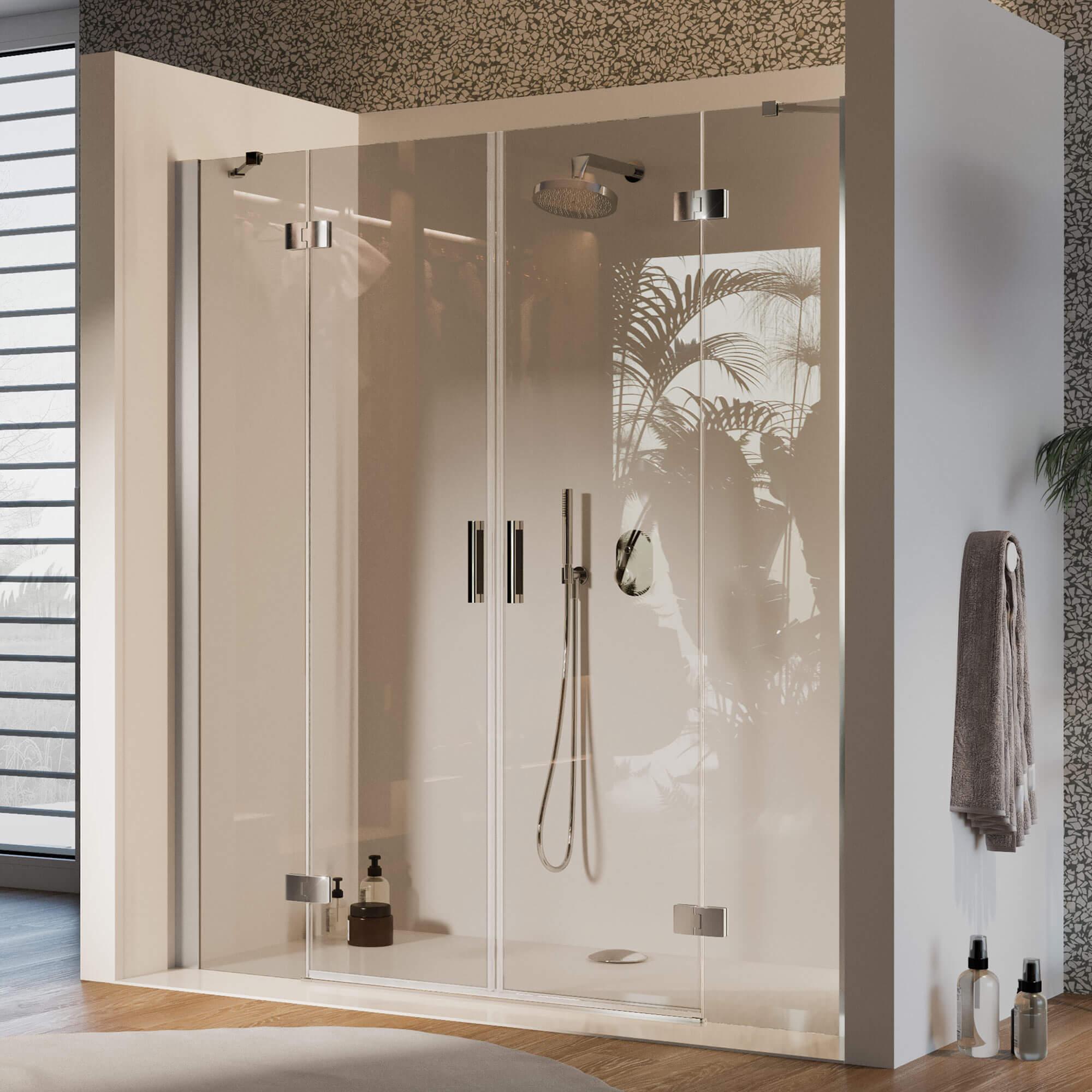 Porta Doccia 145 cm 2 Ante Battenti in Cristallo Trasparente 6mm H190 Fosterberg Herning...
