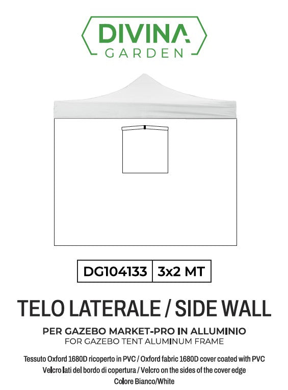 Telo Laterale 3x2 m Ricambio Per Gazebo con Finestra Richiudibile Telo Oxford Impermeabile Bianco...