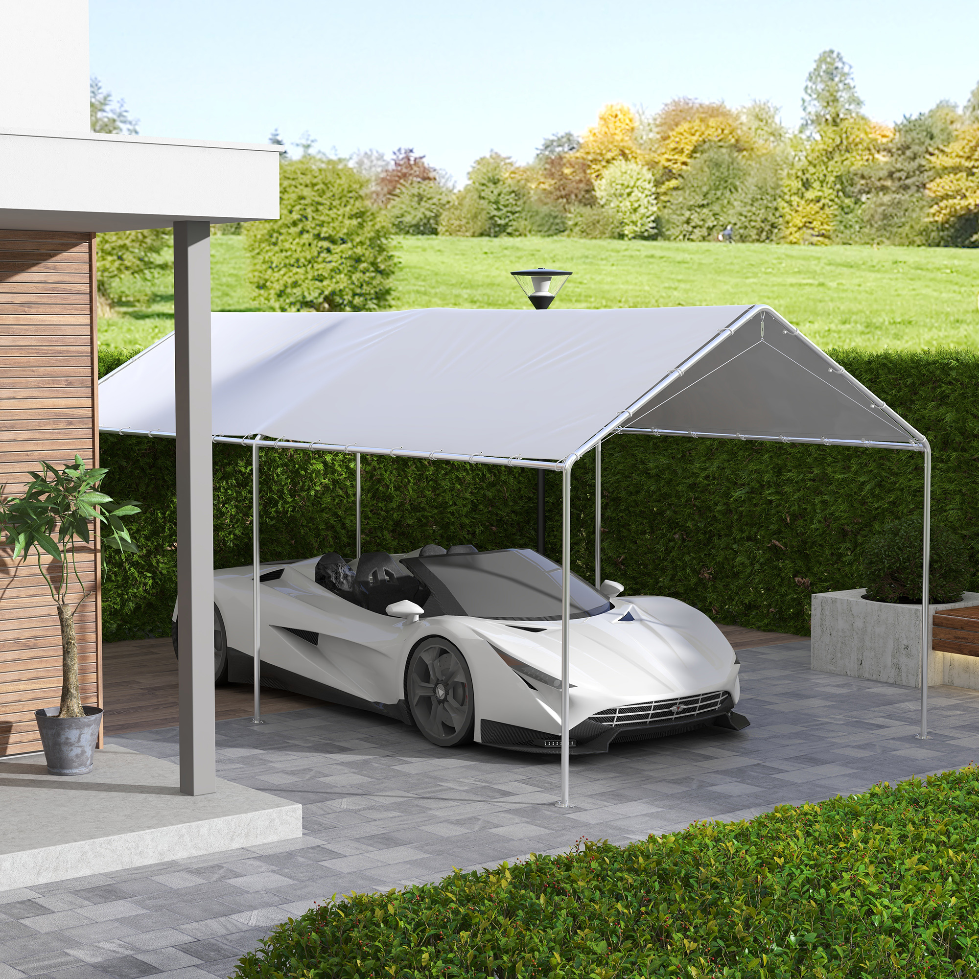 Copertura di Ricambio 600x300 cm Anti-UV per Carport Auto con Corde Elastiche in PE Bianco...