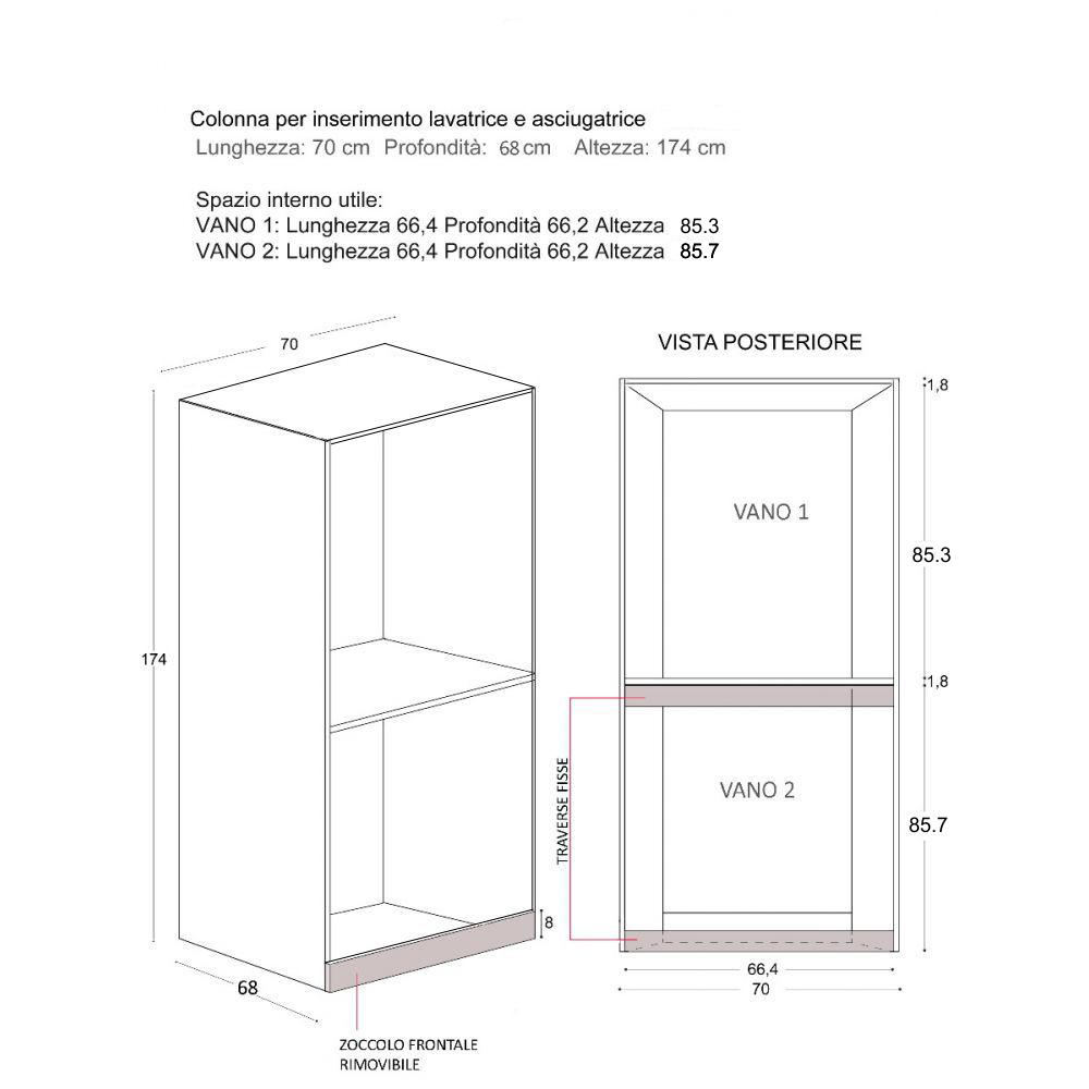 Mobile Lavanderia a Colonna per Lavatrice e Asciugatrice Senza Ante 70x70x174A cm in Nobilitato Unika Olmo Naturale...