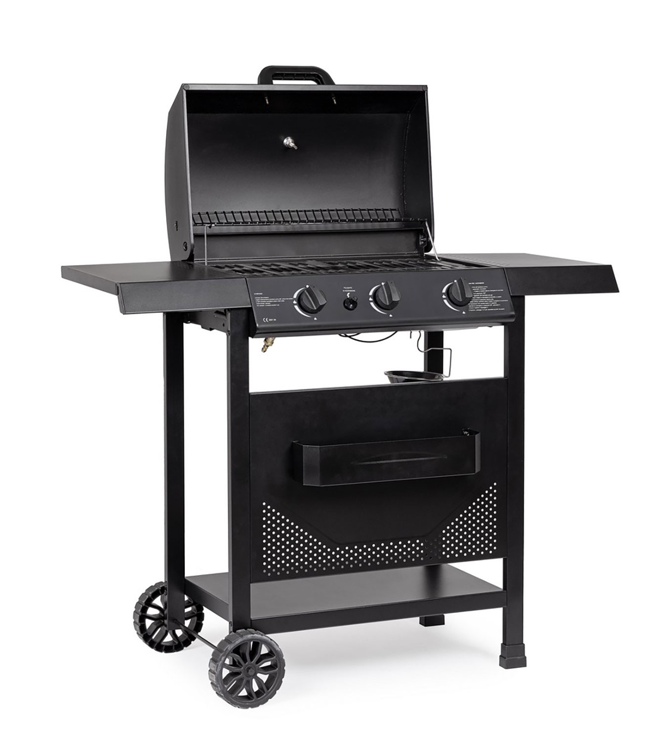 Barbecue a Gas 3 Bruciatori 109,5x51x98,7h cm Accensione Piezoelettrica in Acciaio Louis Nero...