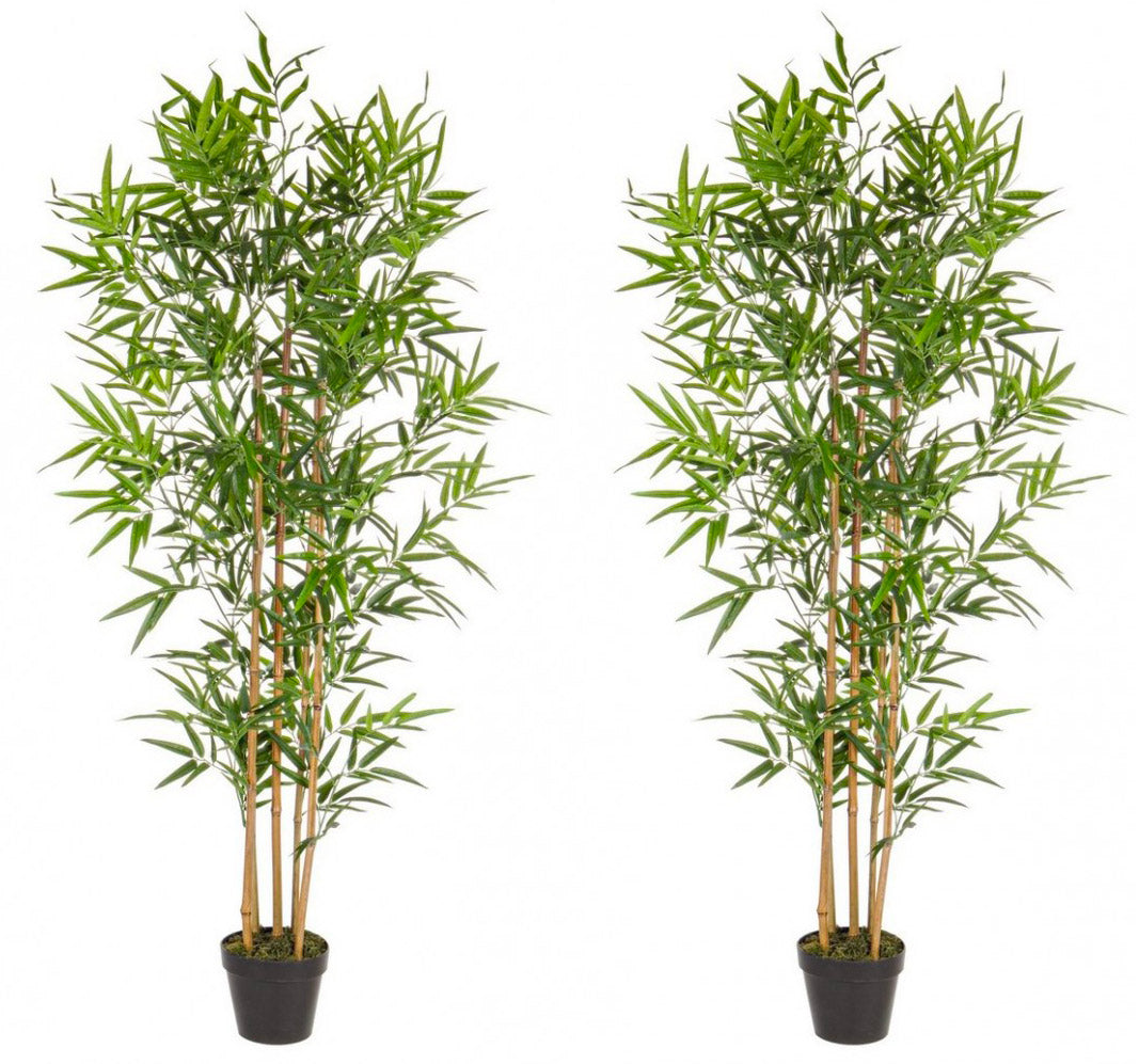 Set 2 Piante Artificiali di Bamboo 70x70x155 cm in Plastica con Vasi Verde