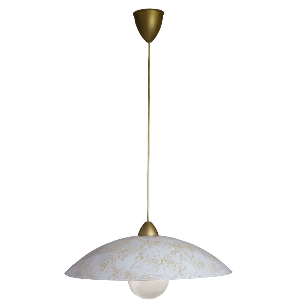 Image of Sospensione D50 1xE27 Montatura Oro Vetro Lastra Bianco Decorato Rose E-Energy Caterina