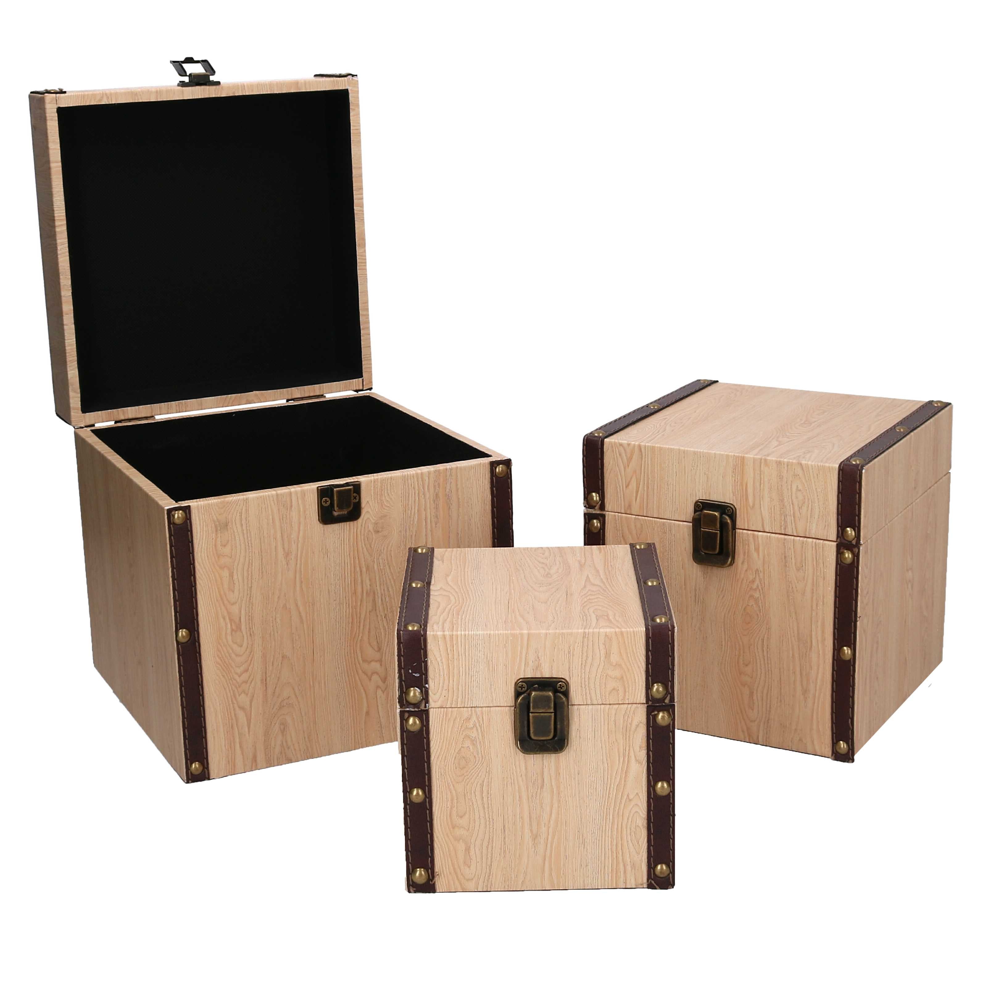 Set 3 Scatole in Similpelle effetto in legno quadro...