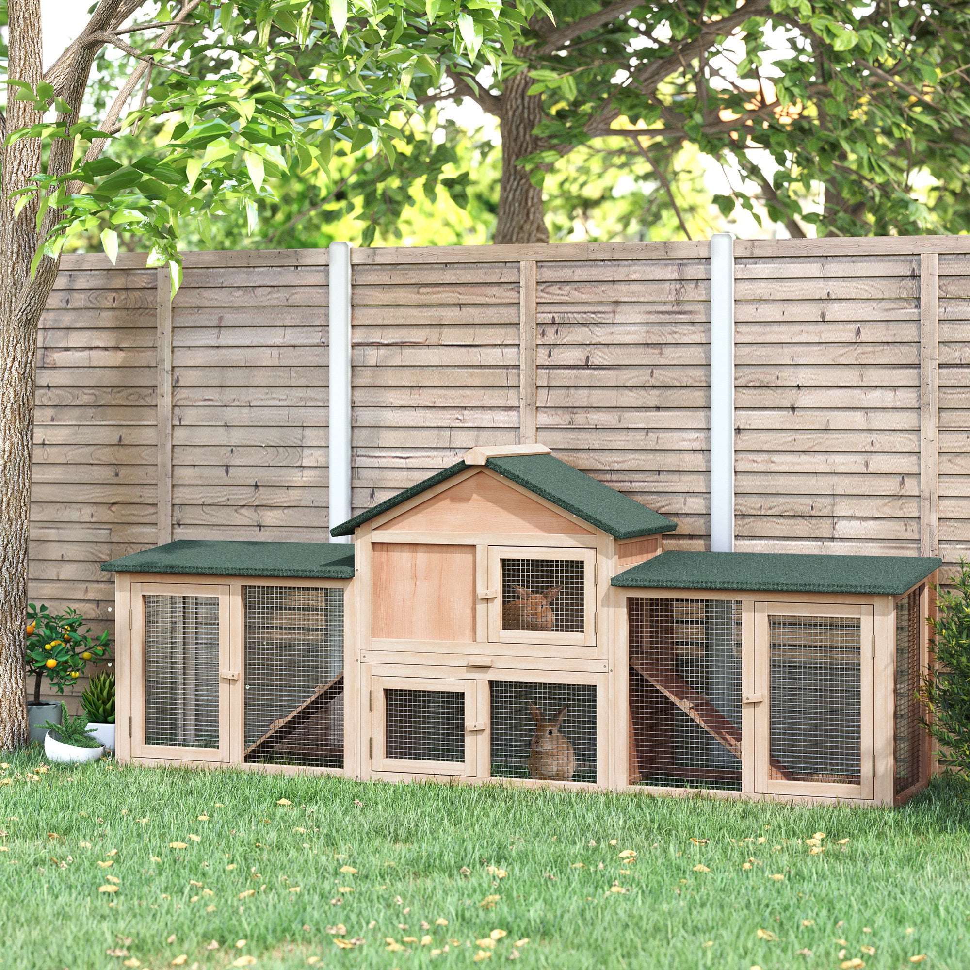 Conigliera da Giardino con Corsa e Rampe Tetto Impermeabile Legno 210x45.5x84.5 cm...