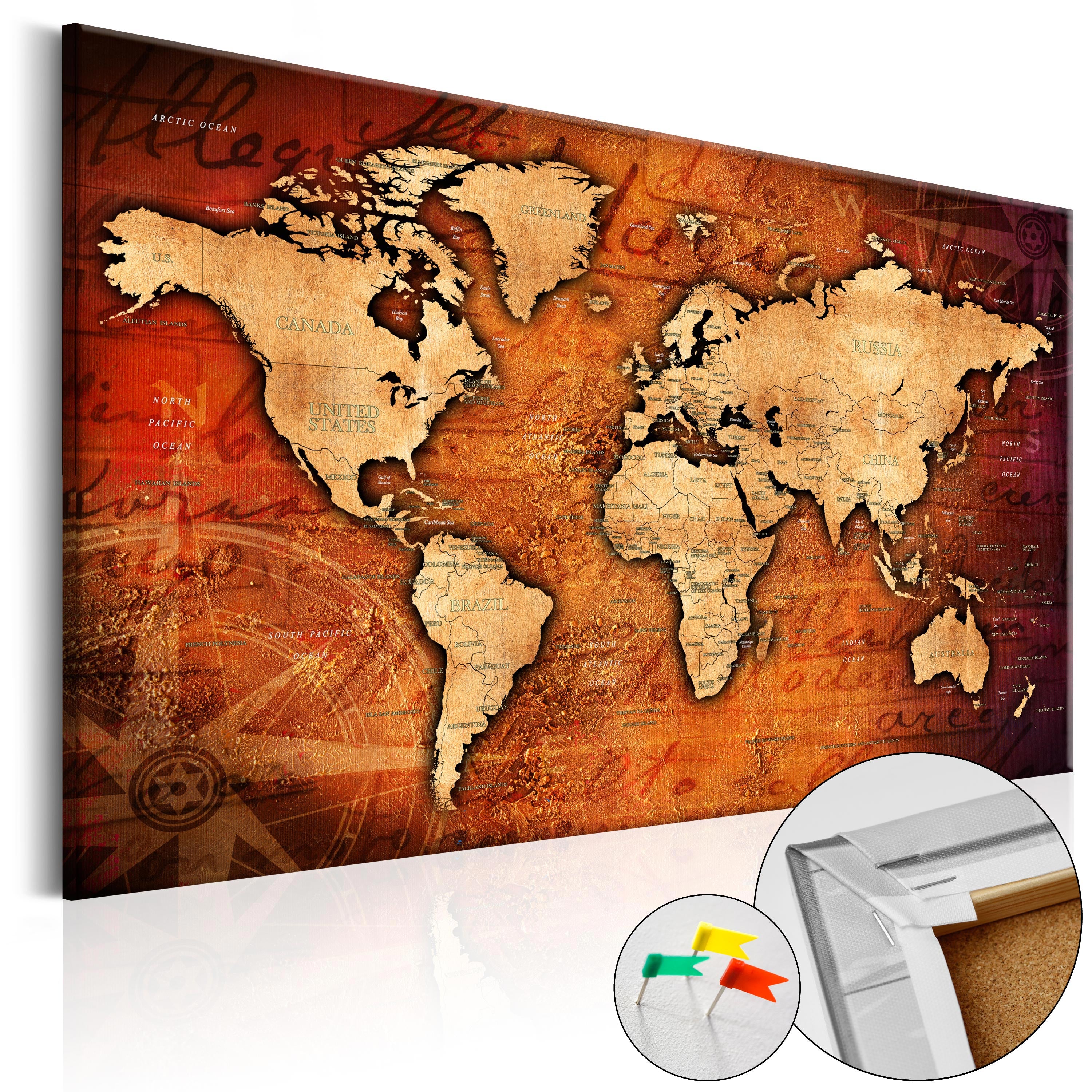 Quadro Di Sughero - Amber World [Cork Map] 120x80cm Erroi