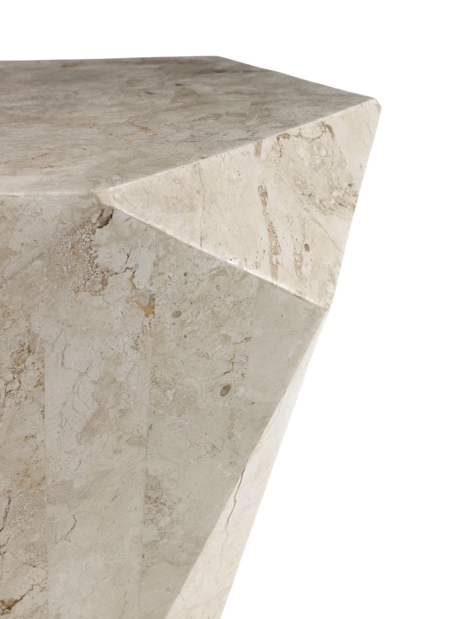 Tavolino da Soggiorno 60x60x50 cm in Pietra Fossile Diamond small Beige...