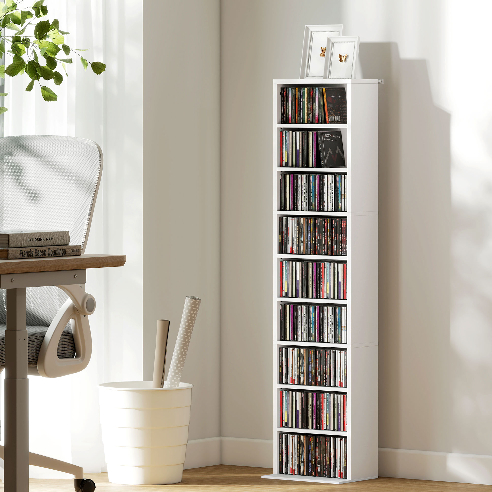 Libreria Scaffale Porta CD 33x24x140 cm con 6 Ripiani Regolabili Capacità di 260 CD/120 DVD Bianco...