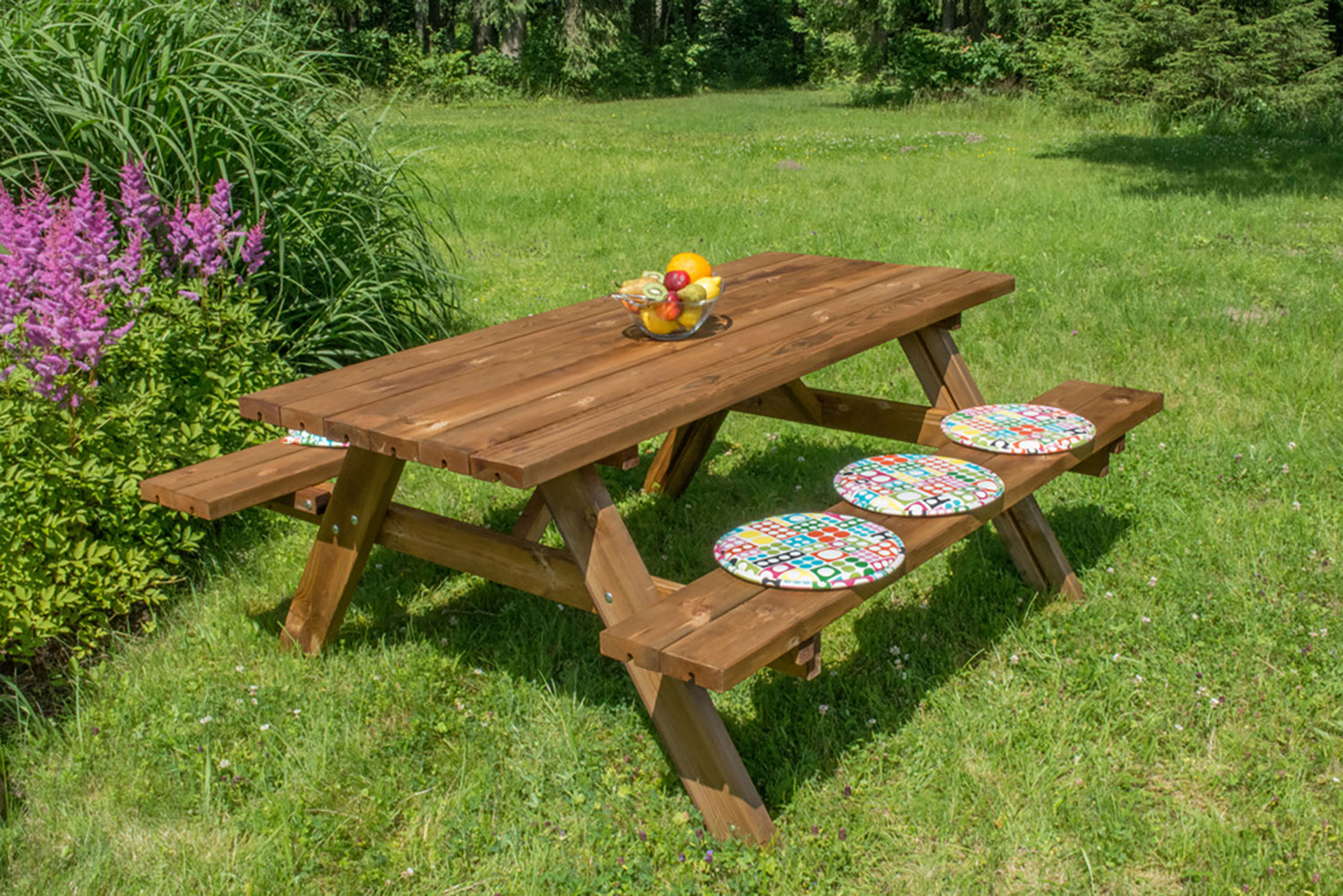 Tavolo con Panche da Campeggio Picnic 177x153x74A cm Picnic Oasi inclusive in Legno di Pino Impregnato Marrone...