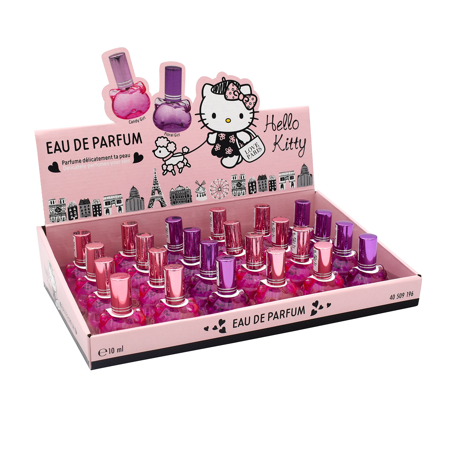 Set 24 Profumi per Bambina a Forma di Hello Kitty in 2 Fraganze Fragola e Ciliegia