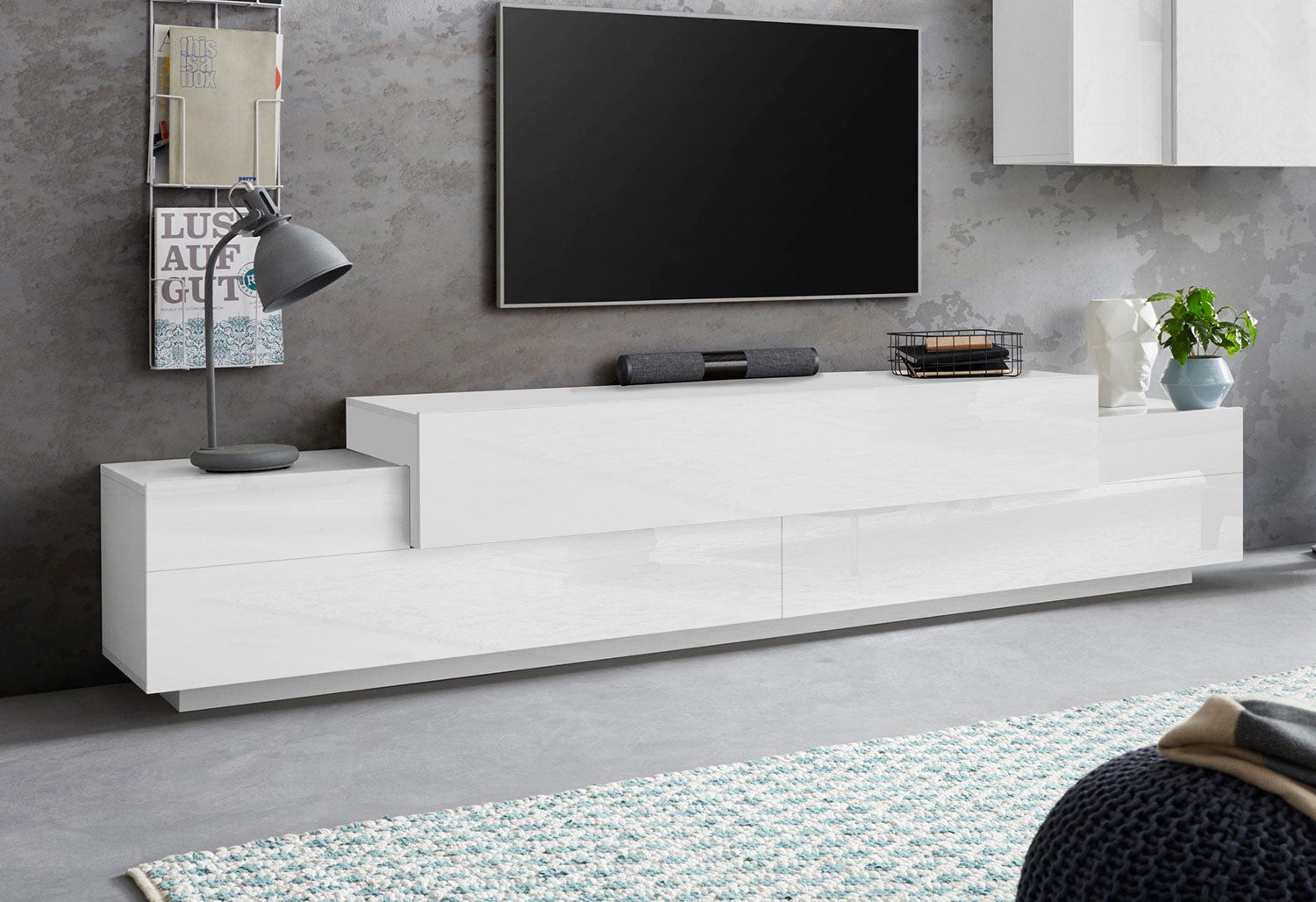 Mobile Tv 3 Ante a Ribalta 240x45x51,5 cm Coro Bianco Lucido/Bianco  