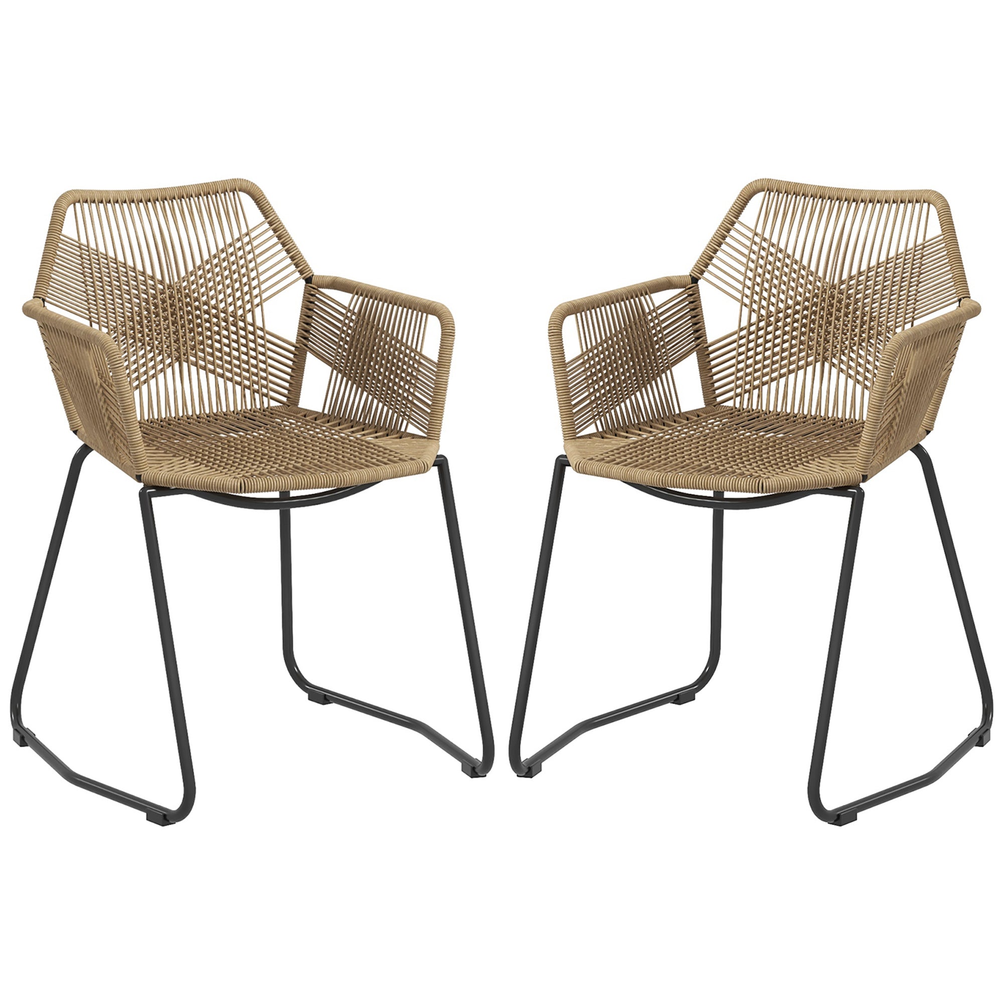 Image of Set 2 Sedie da Pranzo Stile Boho da Interno con Schienale Basso e Braccioli 56x59x74 cm in Rattan PE Giallo