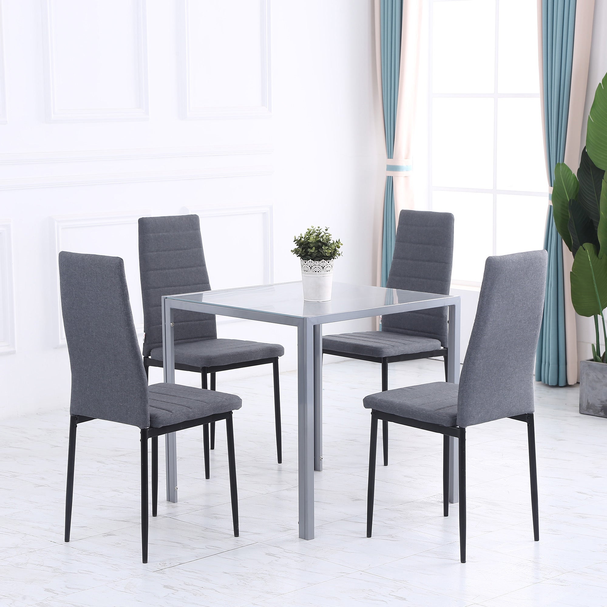Tavolo Quadrato 75x75x75 cm in Metallo e Vetro Temperato Grigio...