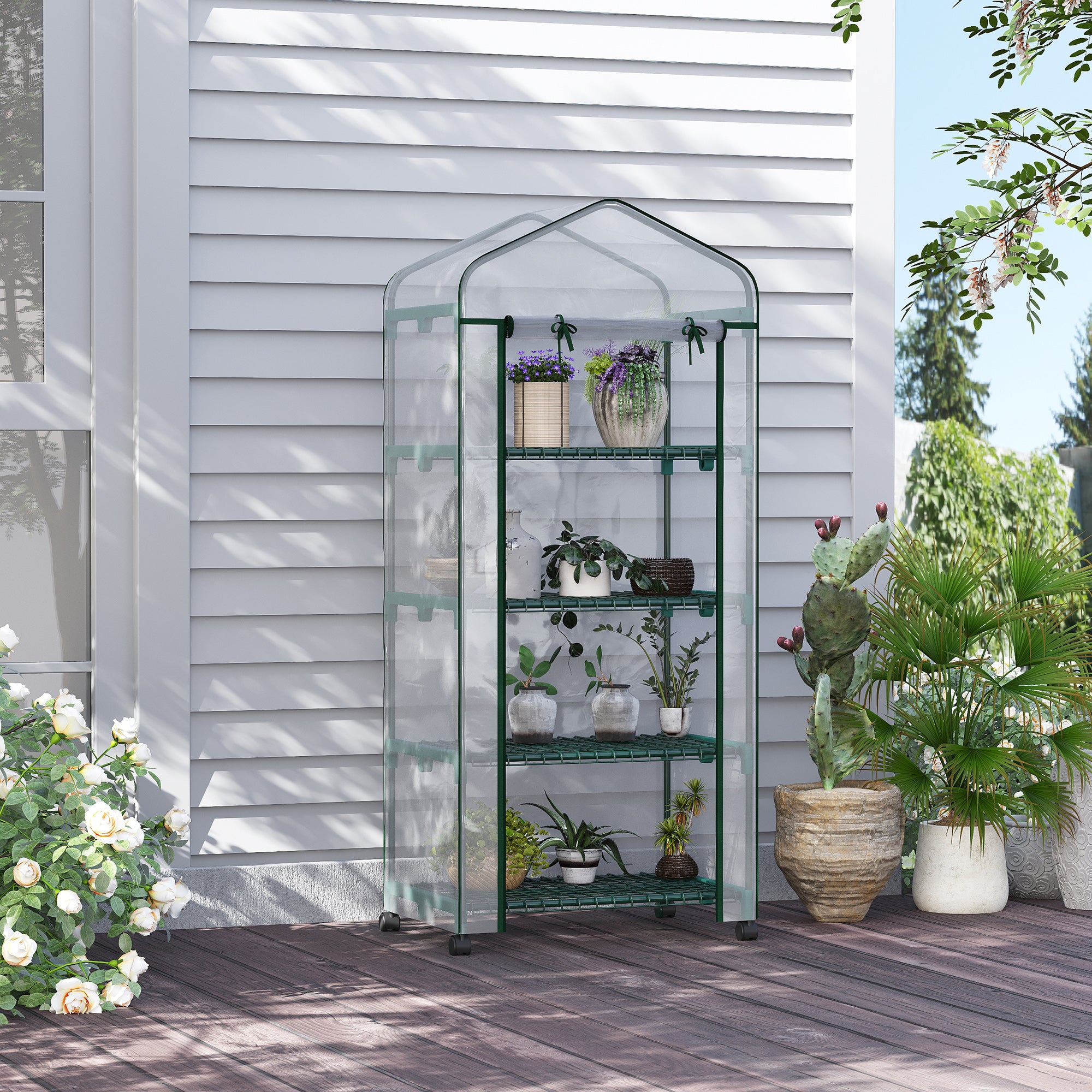 Serra da Giardino Verticale 69x50x165 cm 4 Ripiani in Acciaio e PVC Bianco...