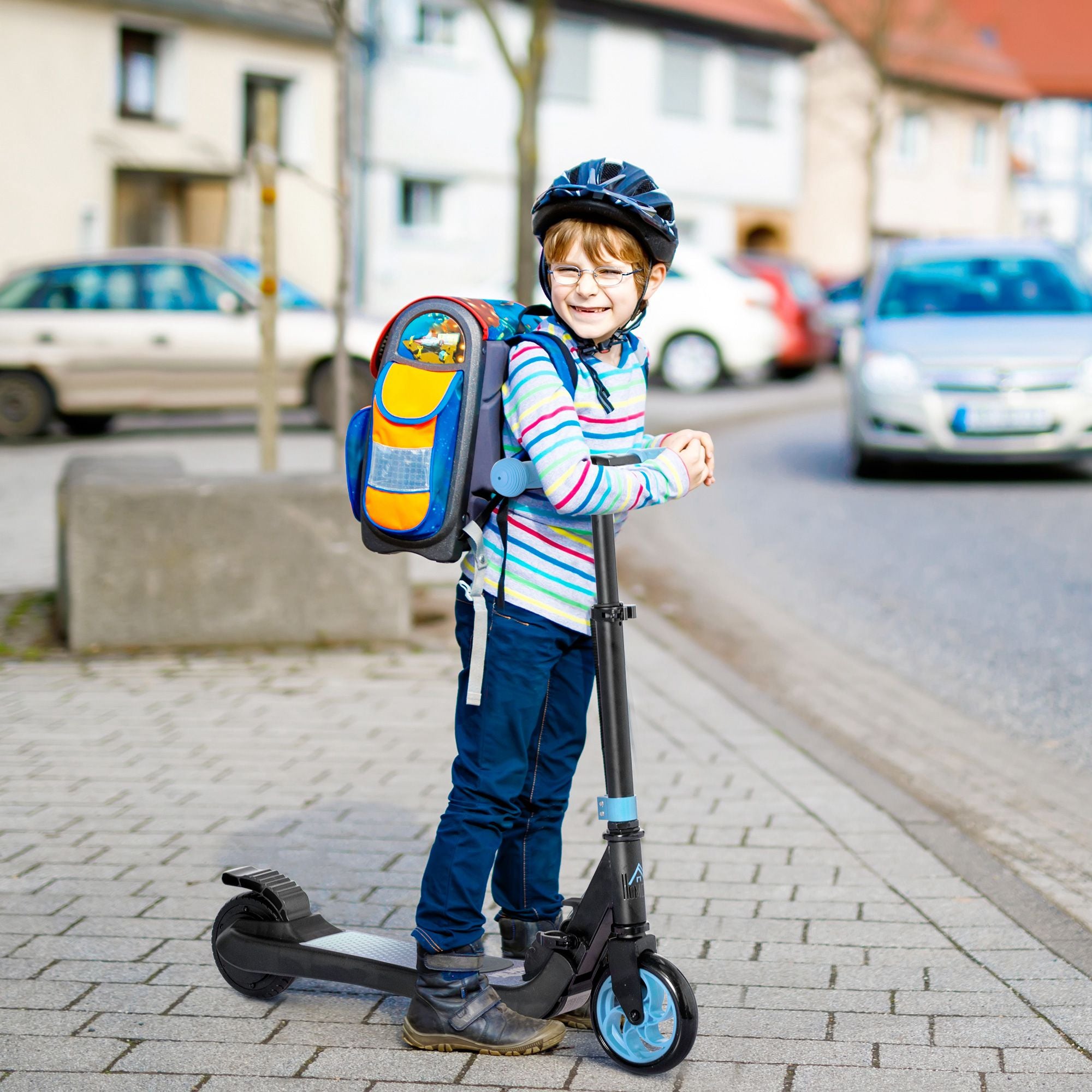 Monopattino Elettrico Pieghevole per Bambini Altezza Regolabile 75-80 cm Nero e Azzurro...