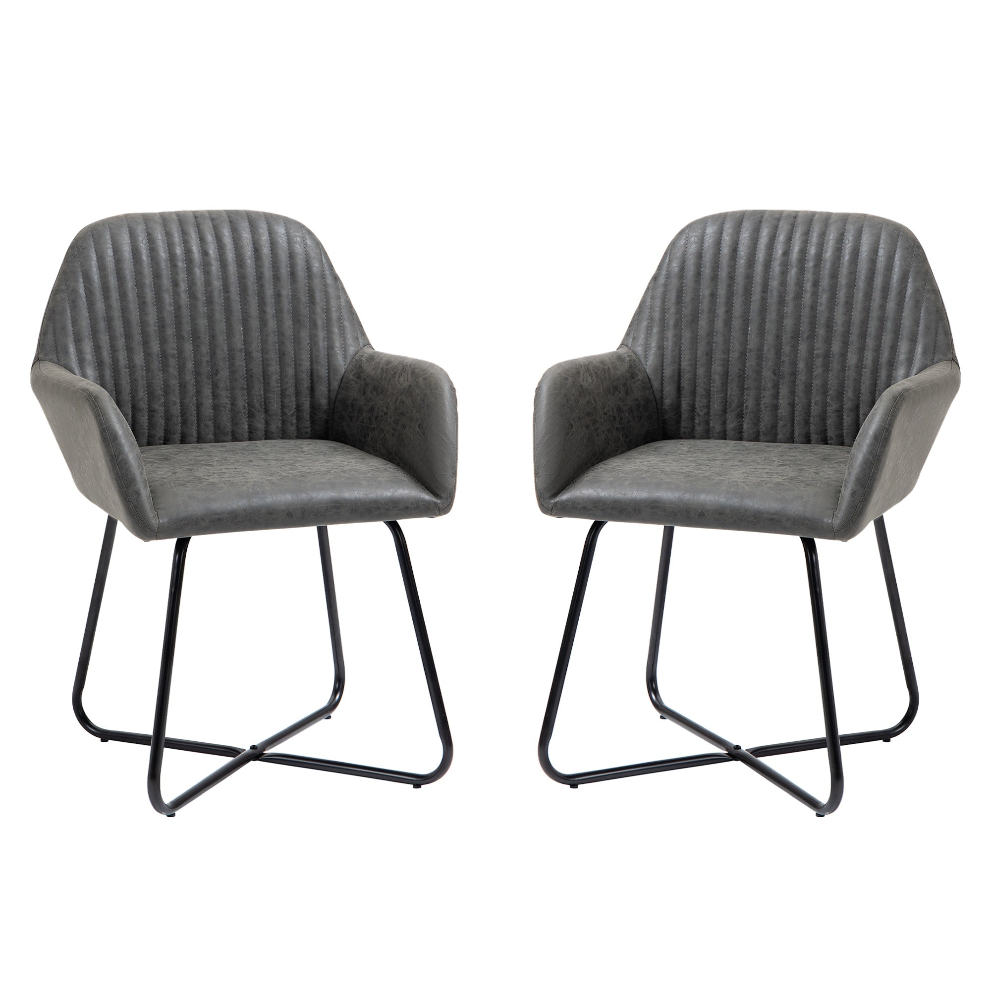 Image of Set 2 Sedie Imbottite 60x56,5x85 cm in Similpelle Grigie