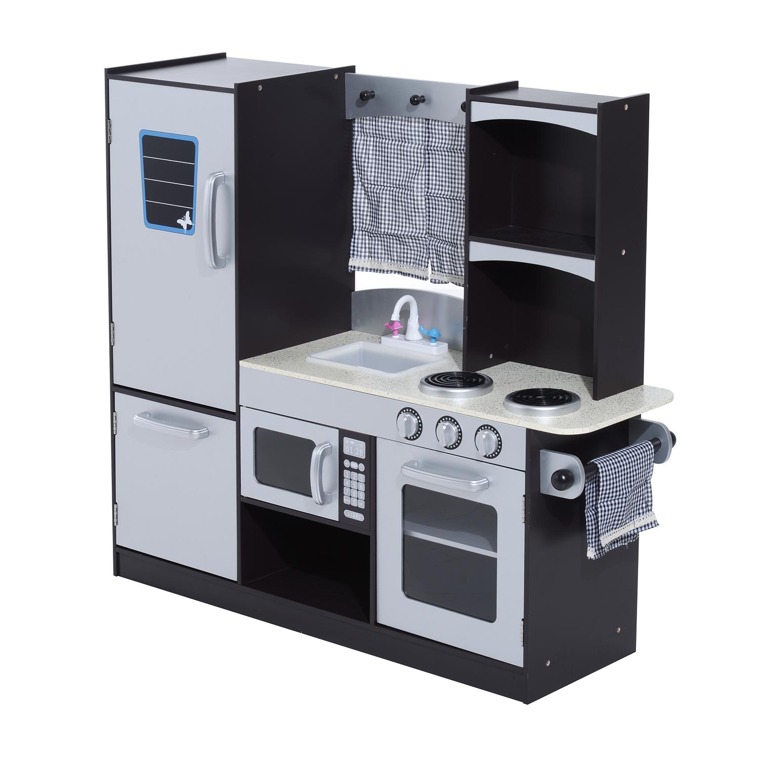 Cucina Giocattolo per Bambini con Frigo e Microonde  Nera e Grigia