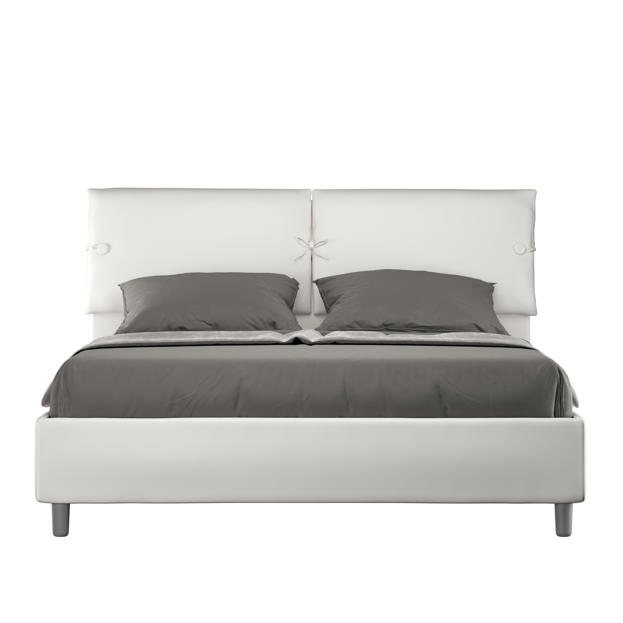 Letto Matrimoniale 160x210 cm con Rete e Contenitore con Testata e Alzata Comoda Imbottito in Similpelle Sleeper Bianco
